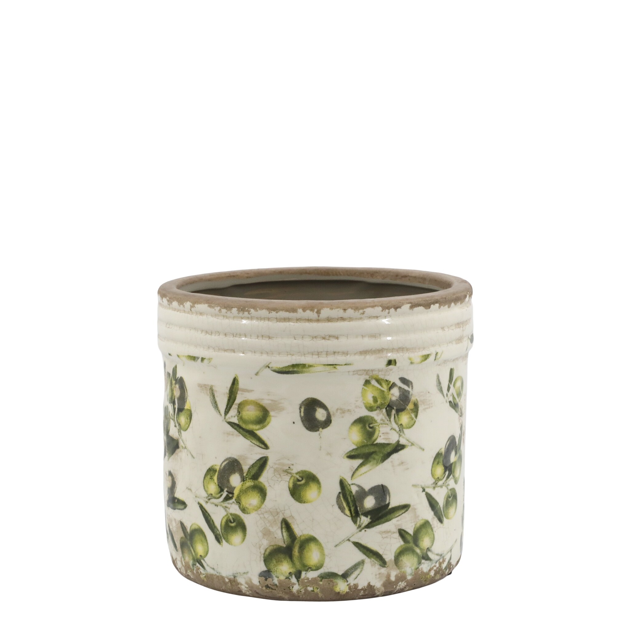 Olive Übertopf mit Rand, Olivenmuster, grün Höhe 15,5, Ø 17 cm