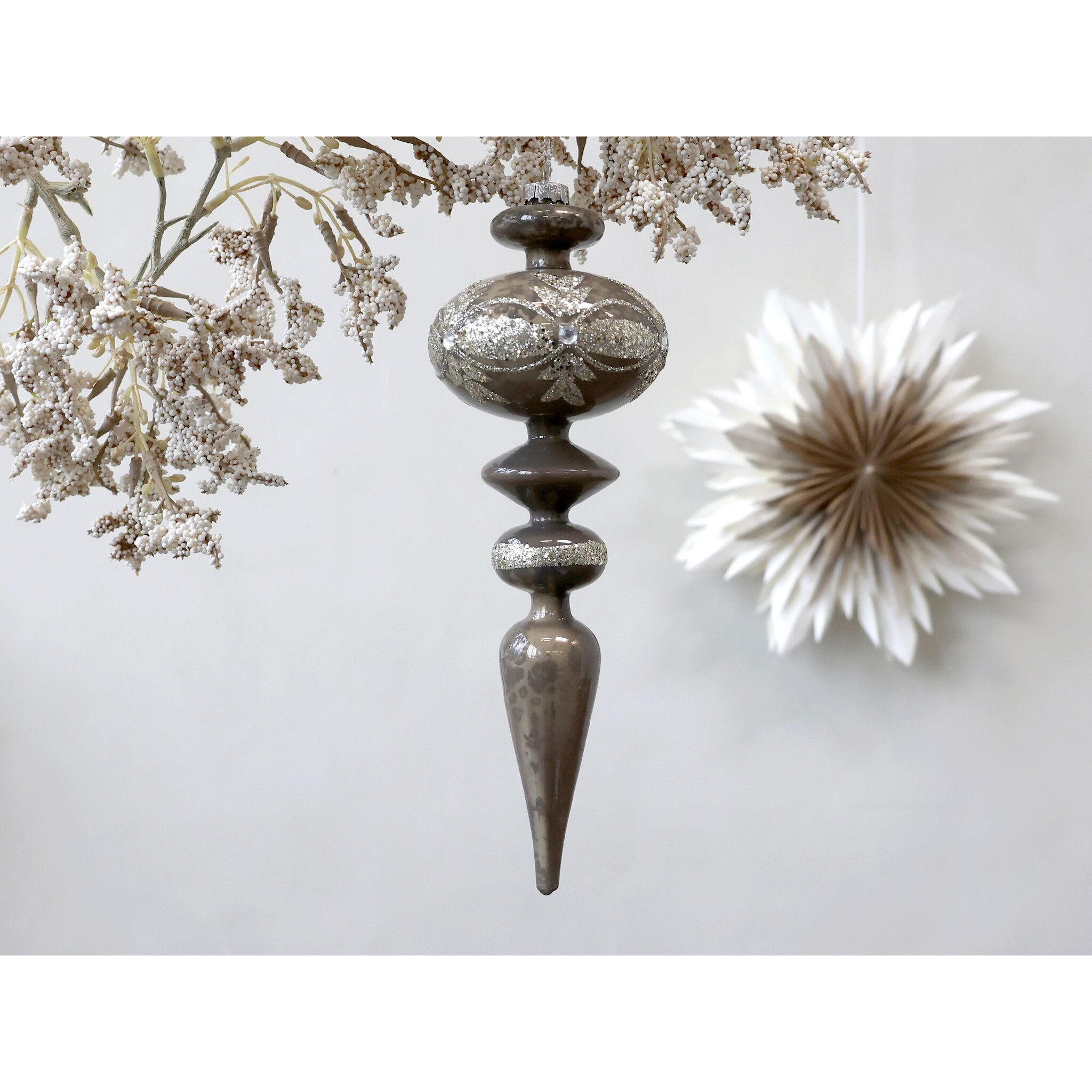 Ornament aus Glas mit Glitzer, latte Höhe 16, Ø 6 cm