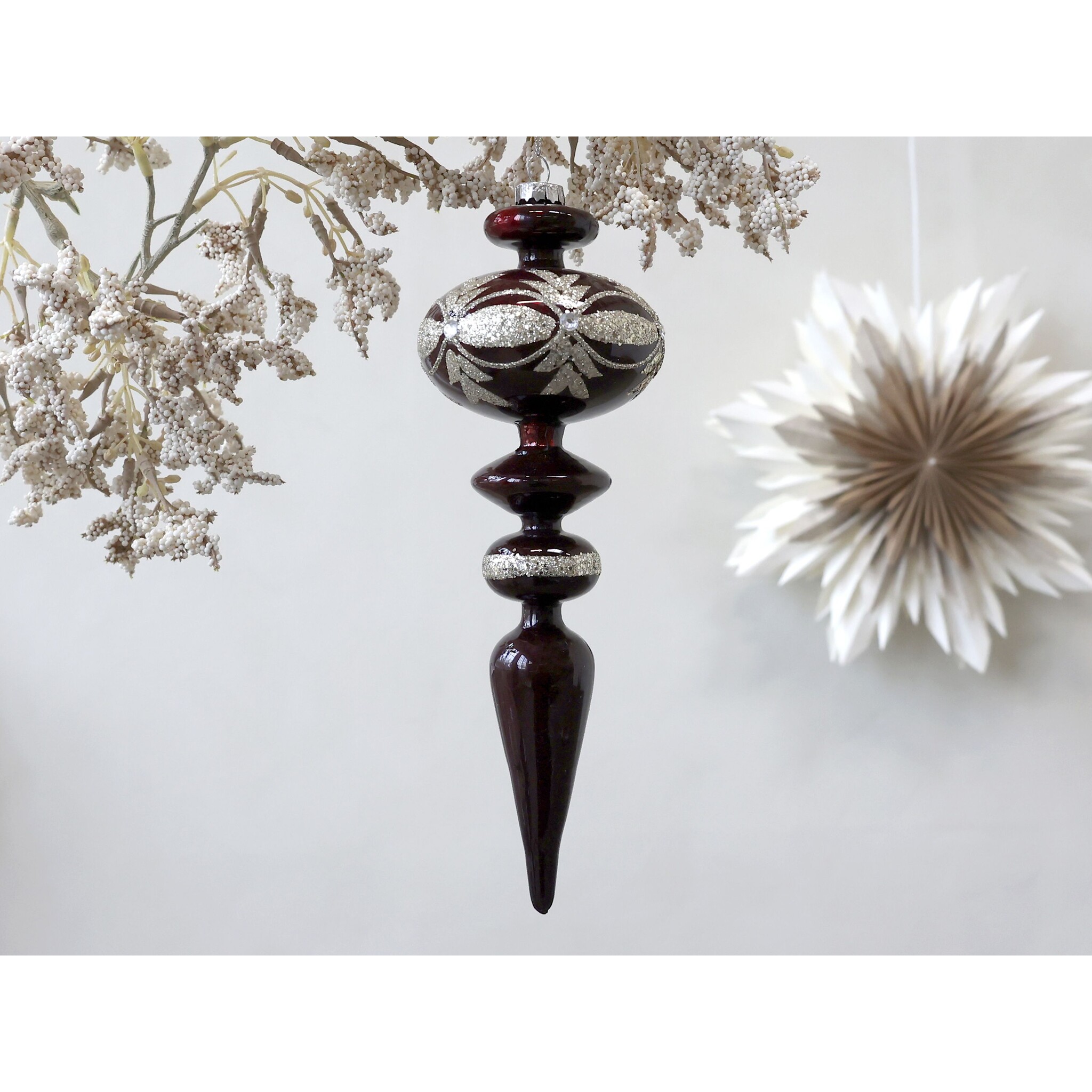 Ornament aus Glas mit Glitzer, cherry Höhe 16, Ø 6 cm