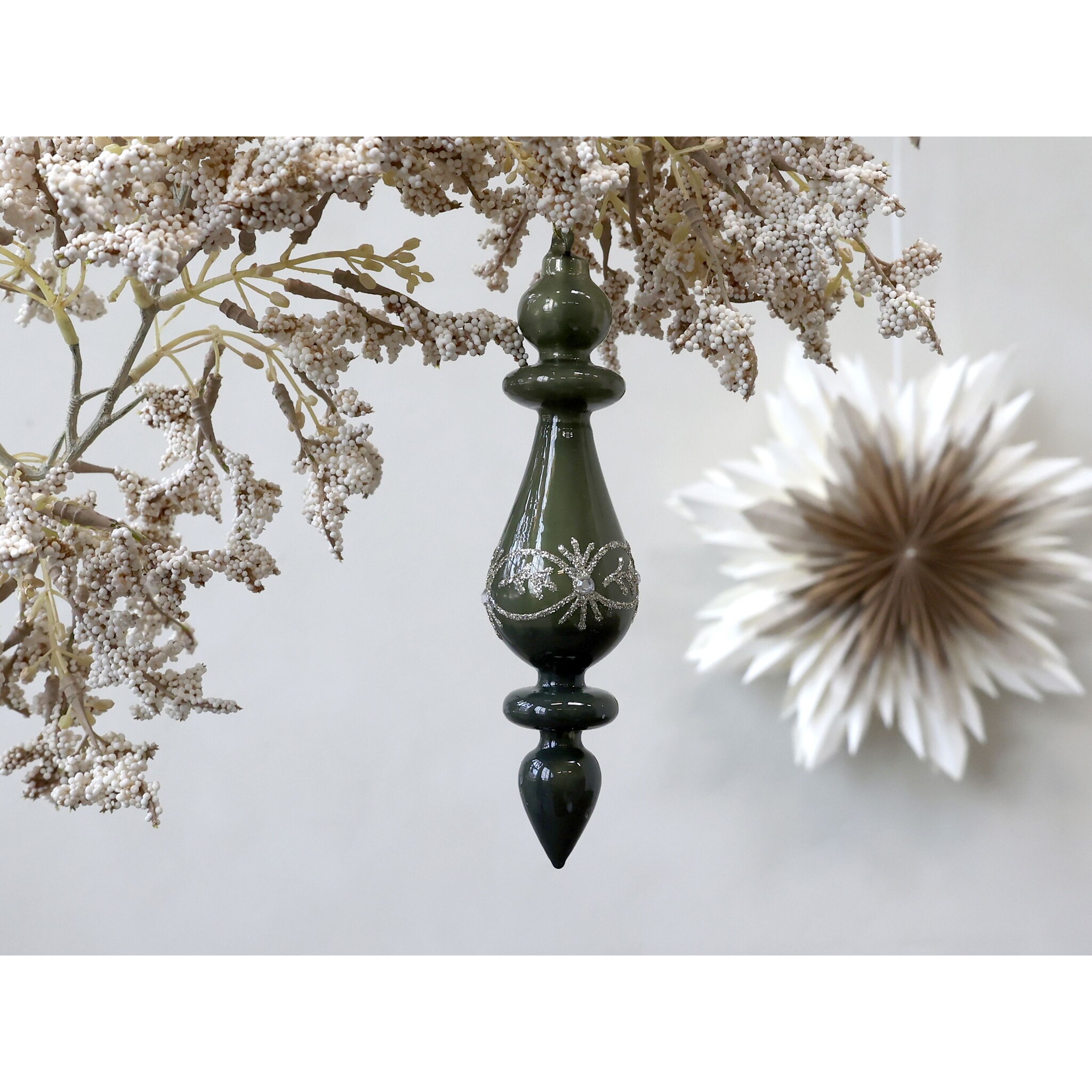 Ornament aus Glas mit Glitzer, verte Höhe 17, Ø 4,5 cm