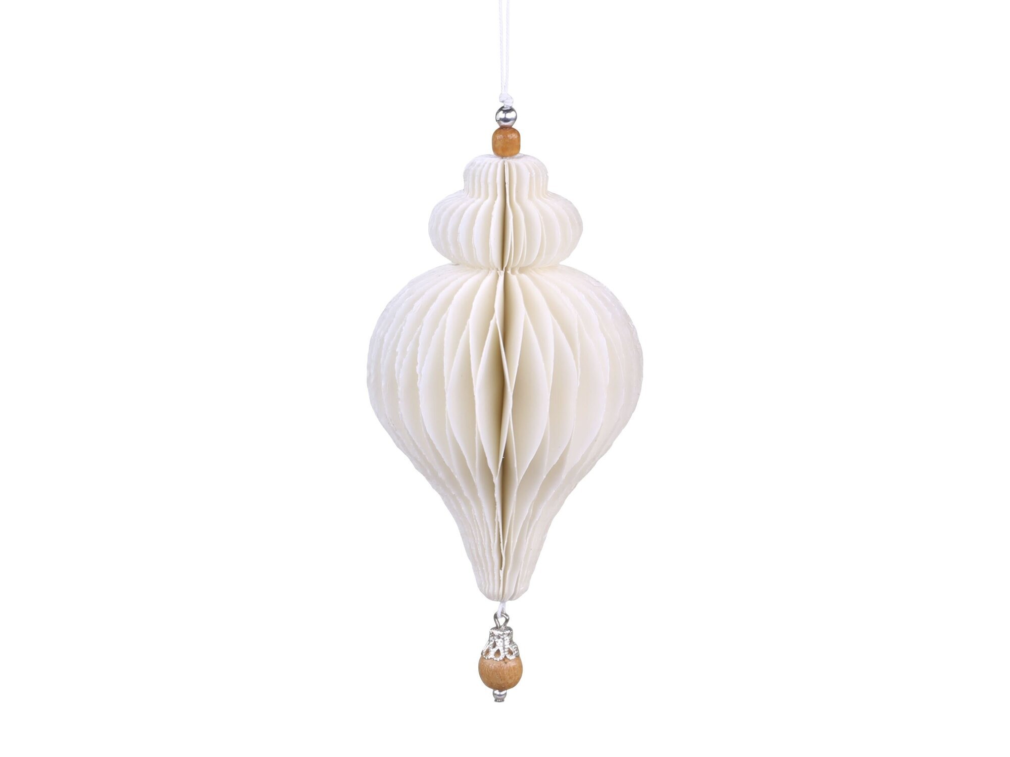Ornament aus Papier mit Holzperle, antique creme 