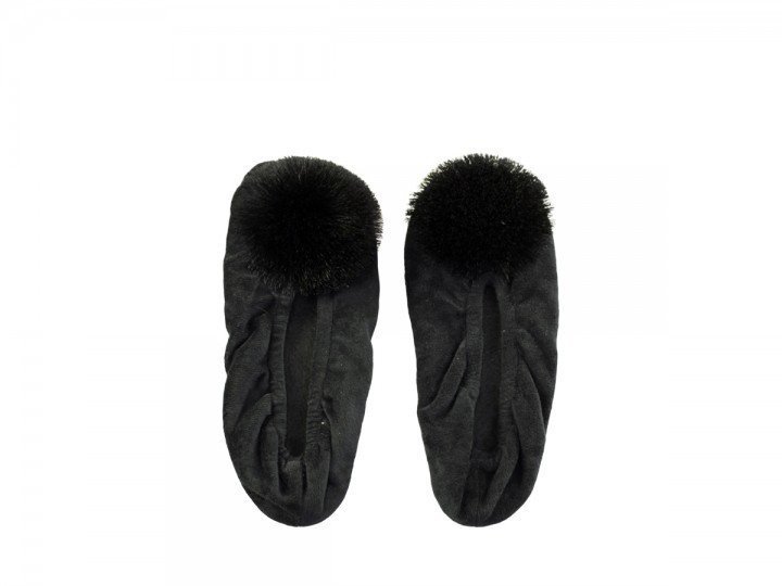 Chic Antique Pantoffeln mit Pompon, schwarz One Size