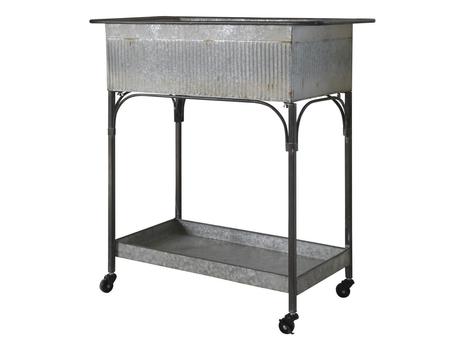 Pflanzenkasten auf Rädern, antik zink 