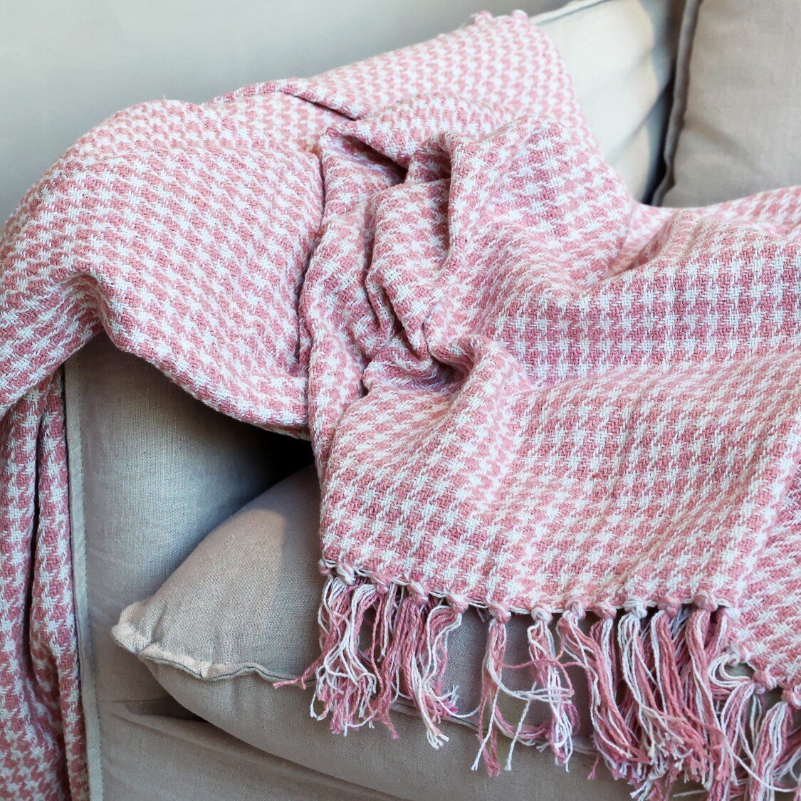 Plaid Decke Aix aus recycelter Baumwolle, himbeere 