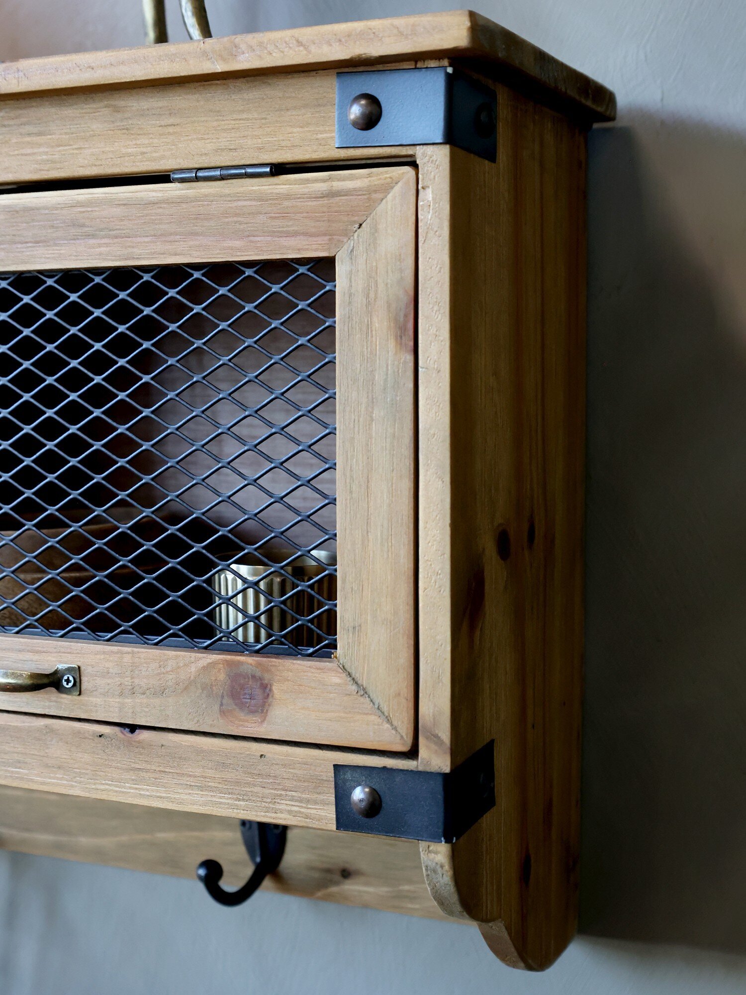 Regalbrett mit 2 Schubladen und 3 Haken, natur 