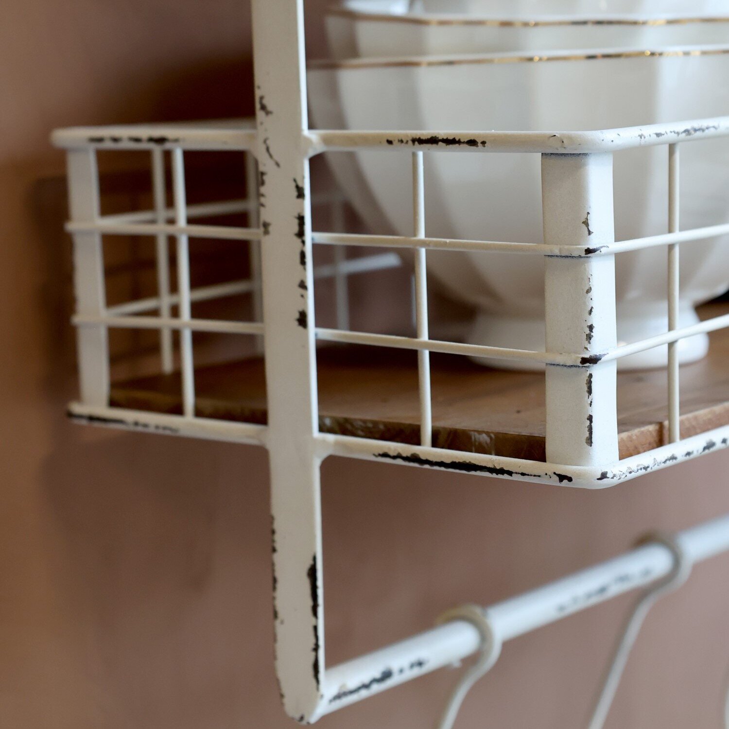 Regalbrett mit Haken, antique creme 