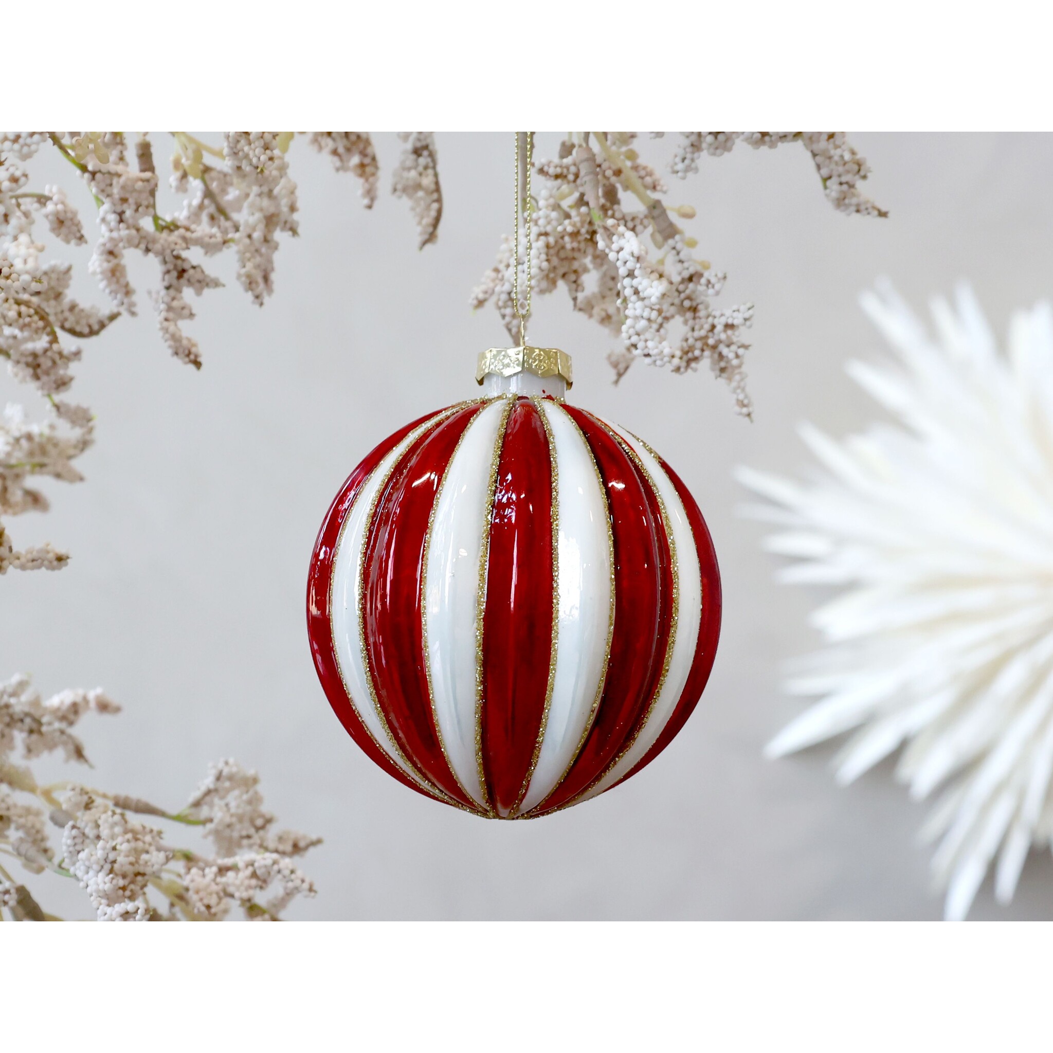 Rot Gestreifte Weihnachtskugel aus Glas, rot Ø 10 cm