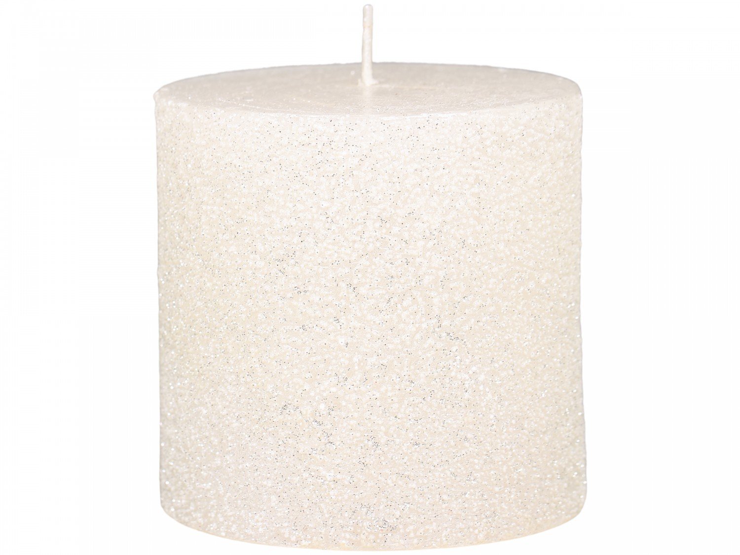Rustikale Stumpenkerze mit Glitzer, creme H10/Ø10 cm