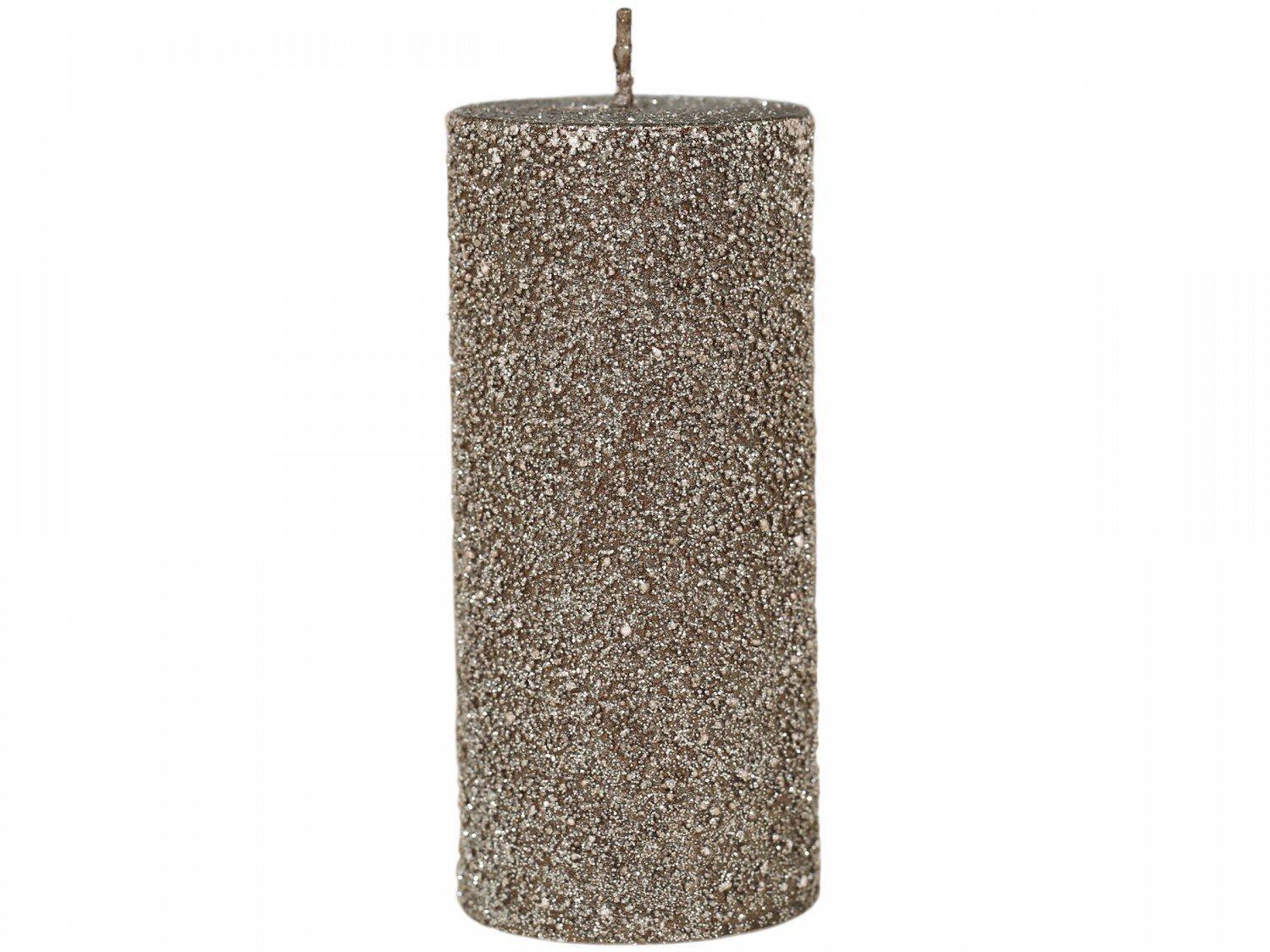 Rustikale Stumpenkerze mit Glitzer, mokka H11/Ø5 cm
