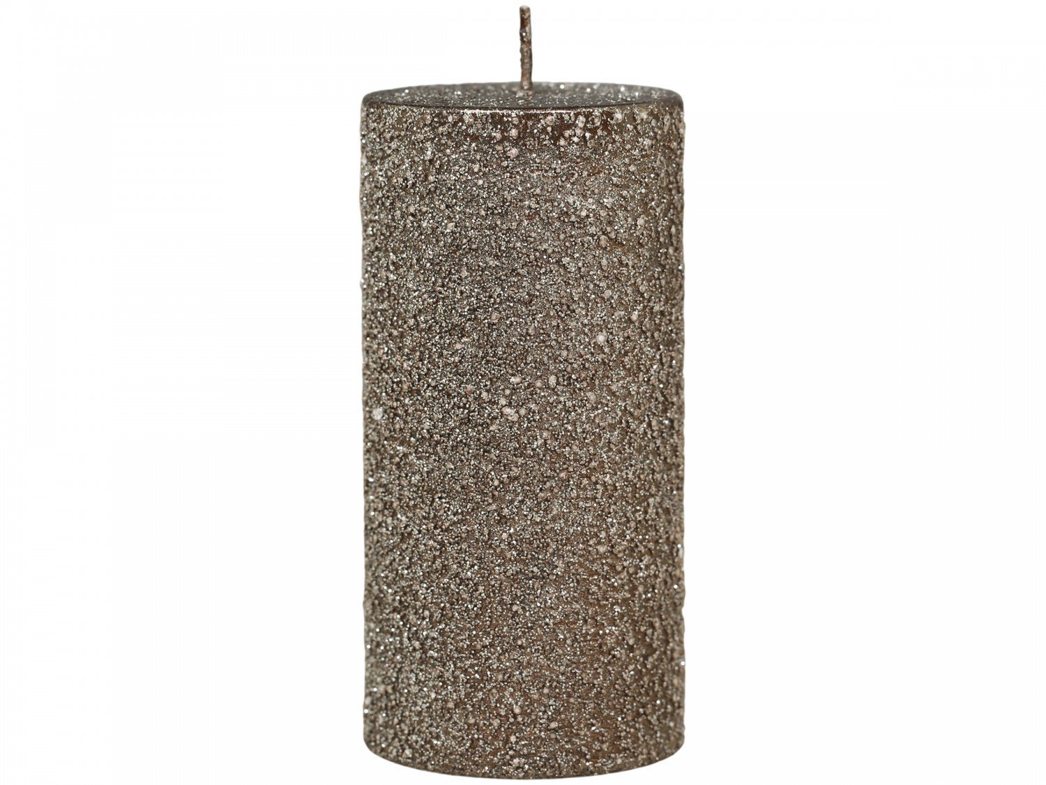 Rustikale Stumpenkerze mit Glitzer, mokka H12/Ø6 cm