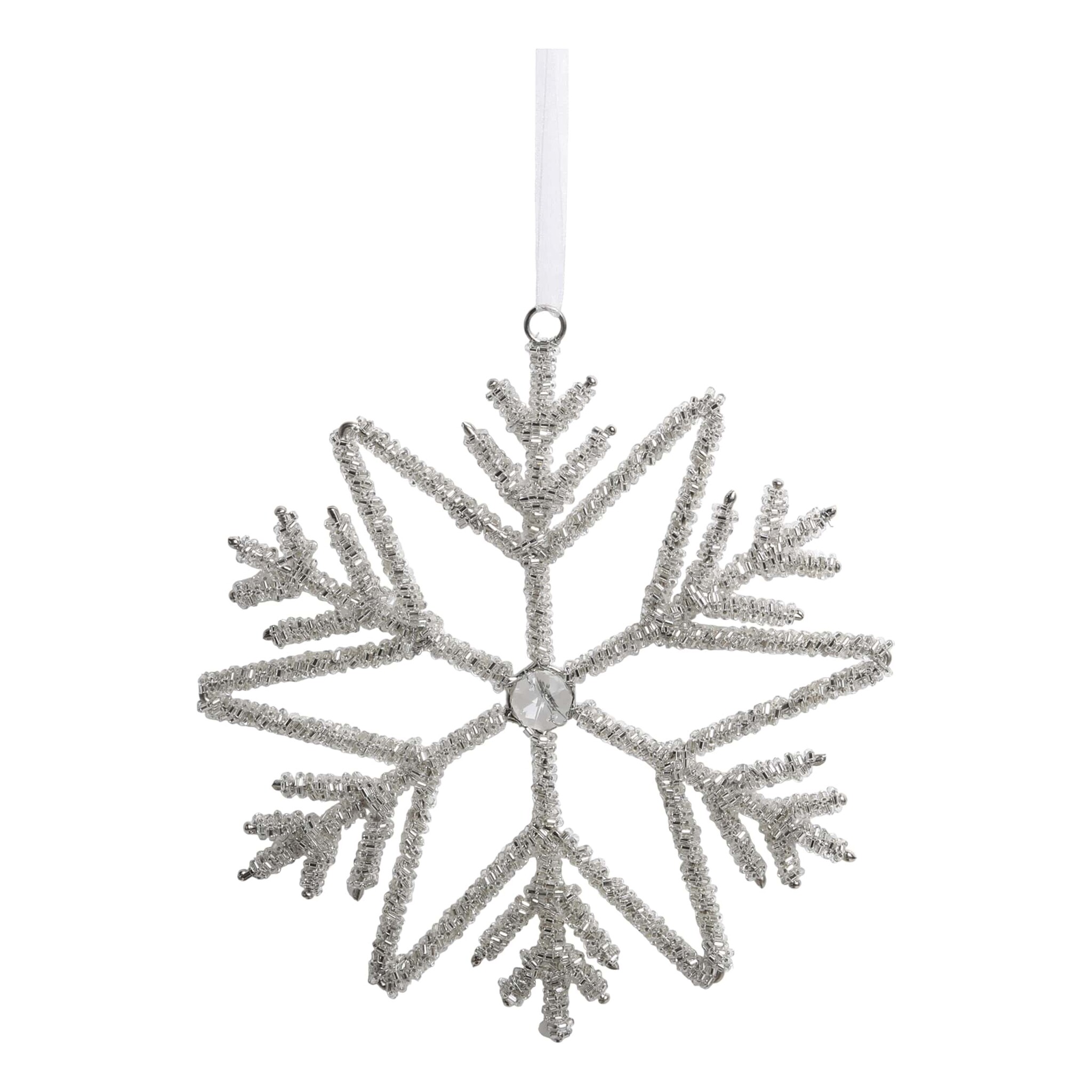 Schneeflocken Aufhänger mit Strasssteinen, silber Ø 17 cm