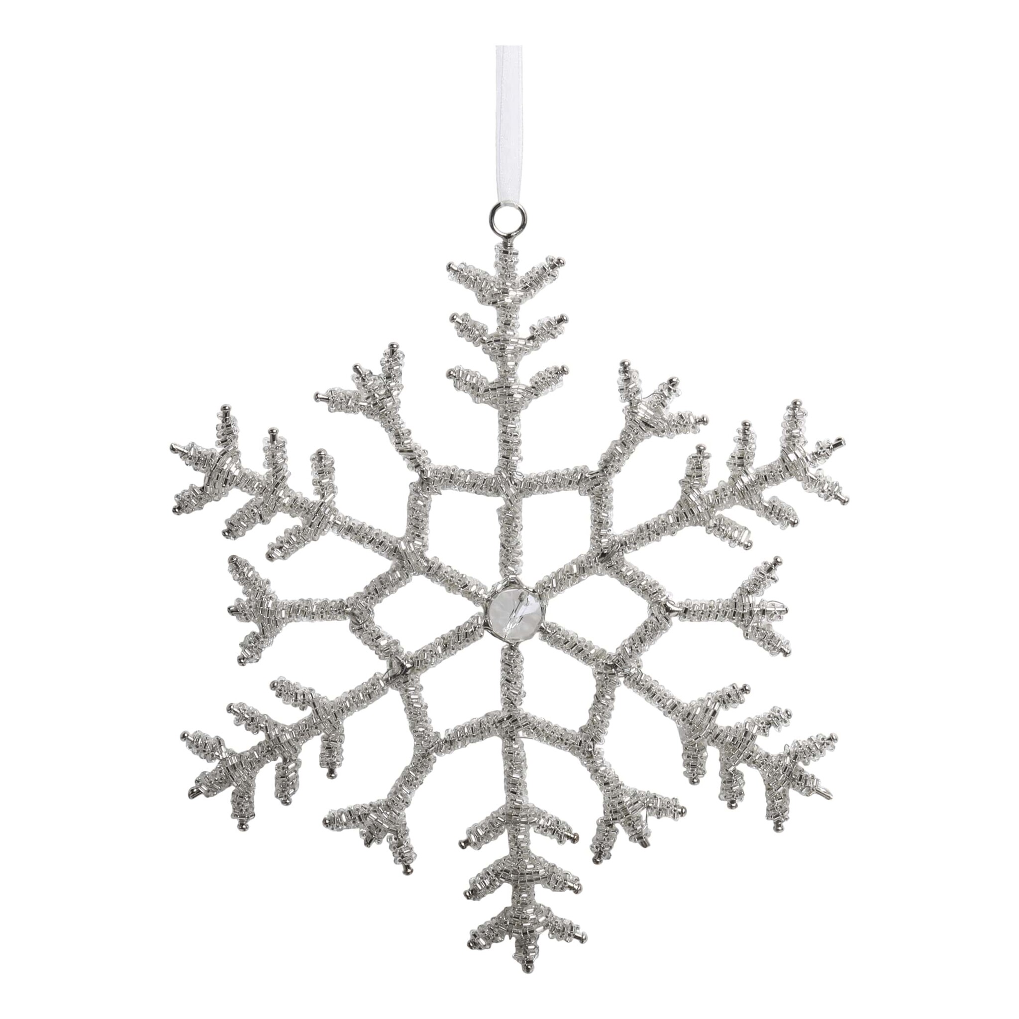 Schneeflocken Aufhänger mit Strasssteinen, silber Ø 20 cm