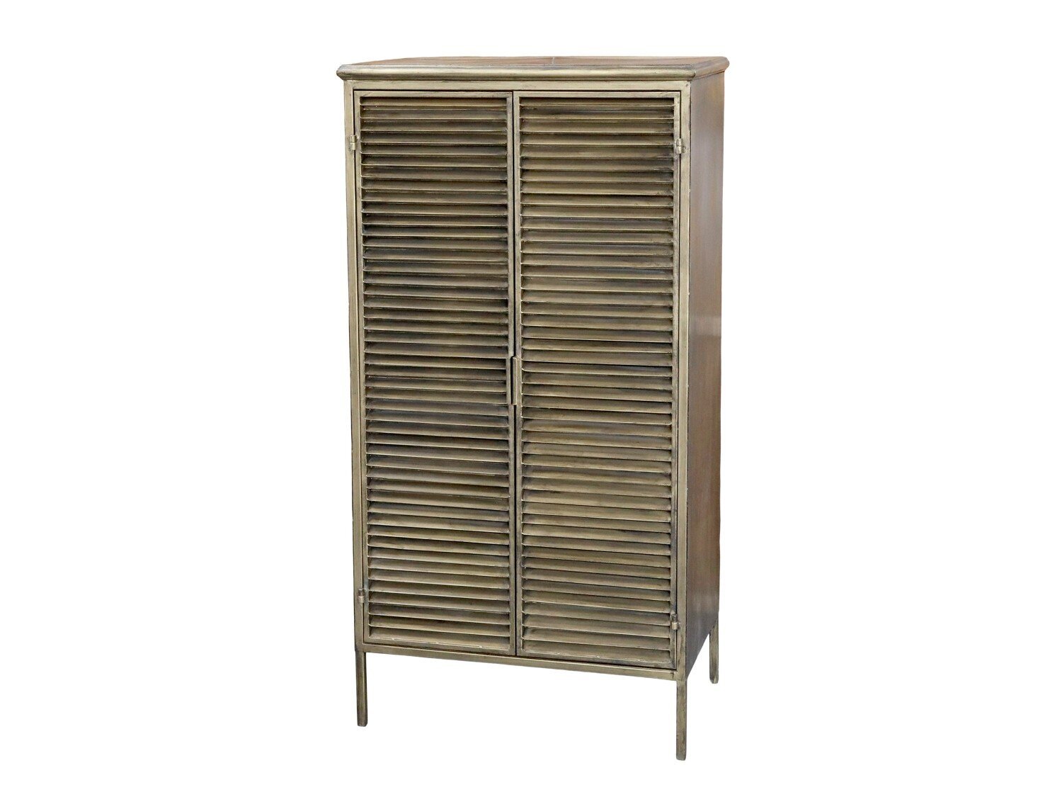 Schrank aus Eisen mit Lamellentüren, antique messing 