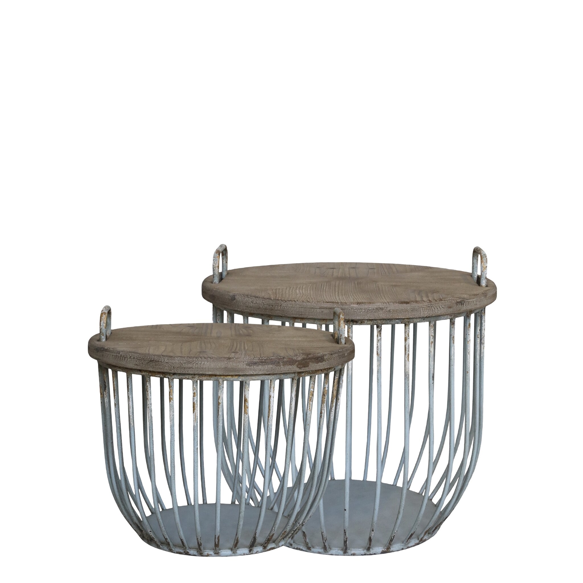 Shabby Sofatisch mit Holzdeckel 2er Set, opal 