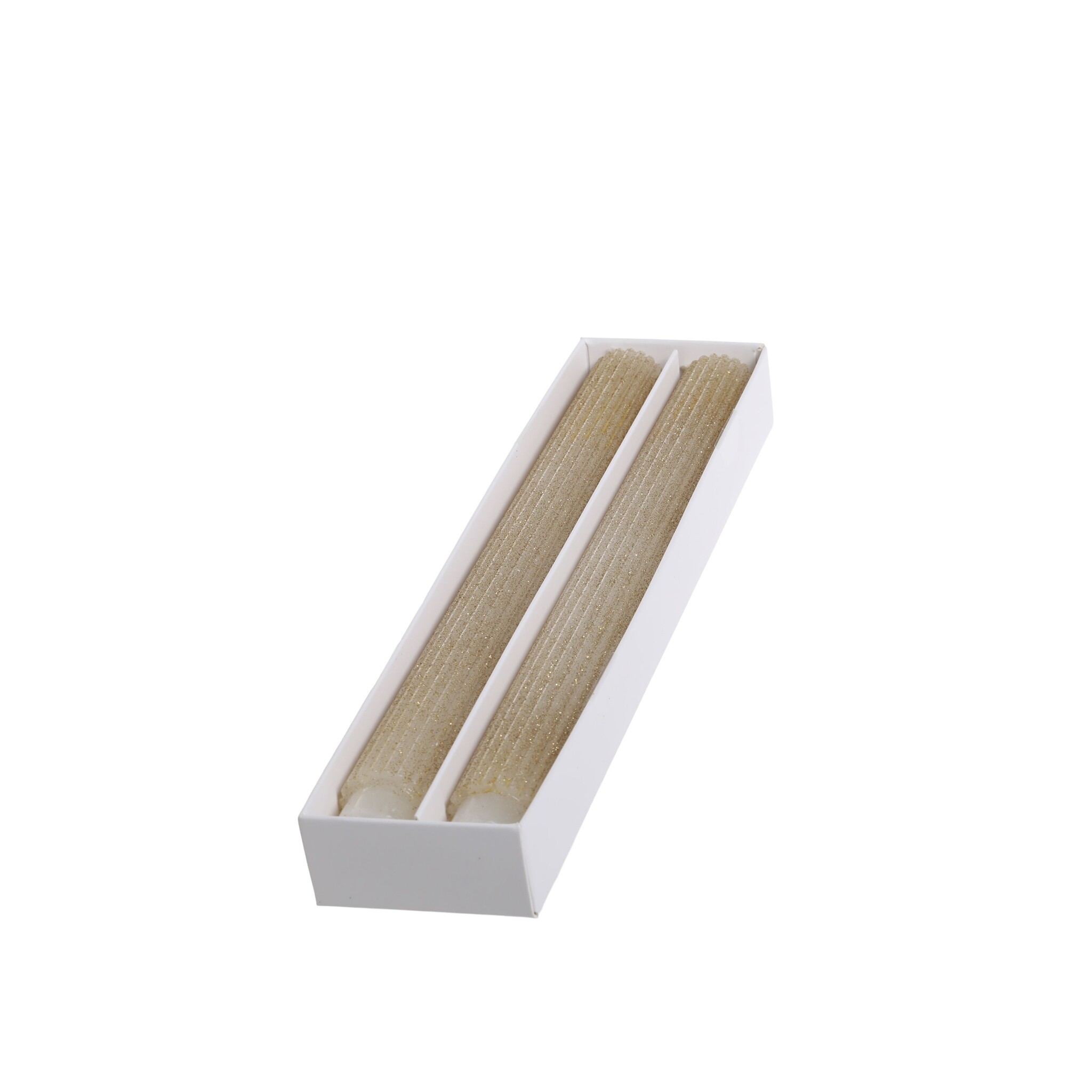 Stabkerze mit Rillen und Glitzer 2er-Set, creme 