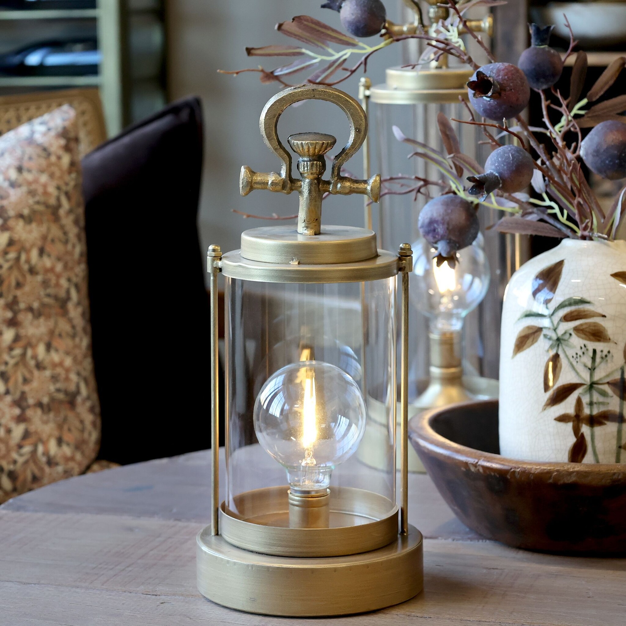 Stall Laterne mit LED und Timer, gold Höhe 36, Ø 16 cm