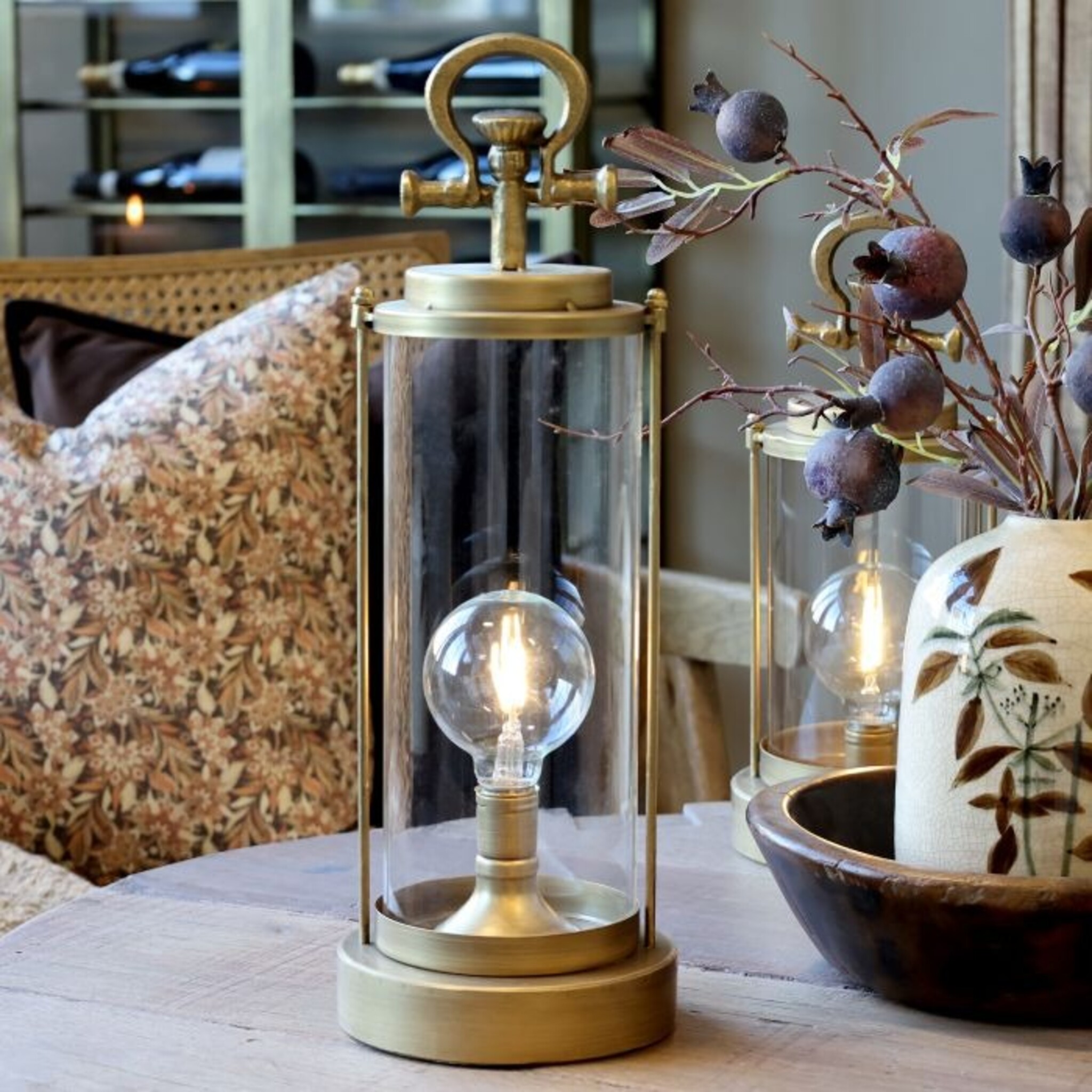 Stall Laterne mit LED und Timer, gold Höhe 46, Ø 16 cm