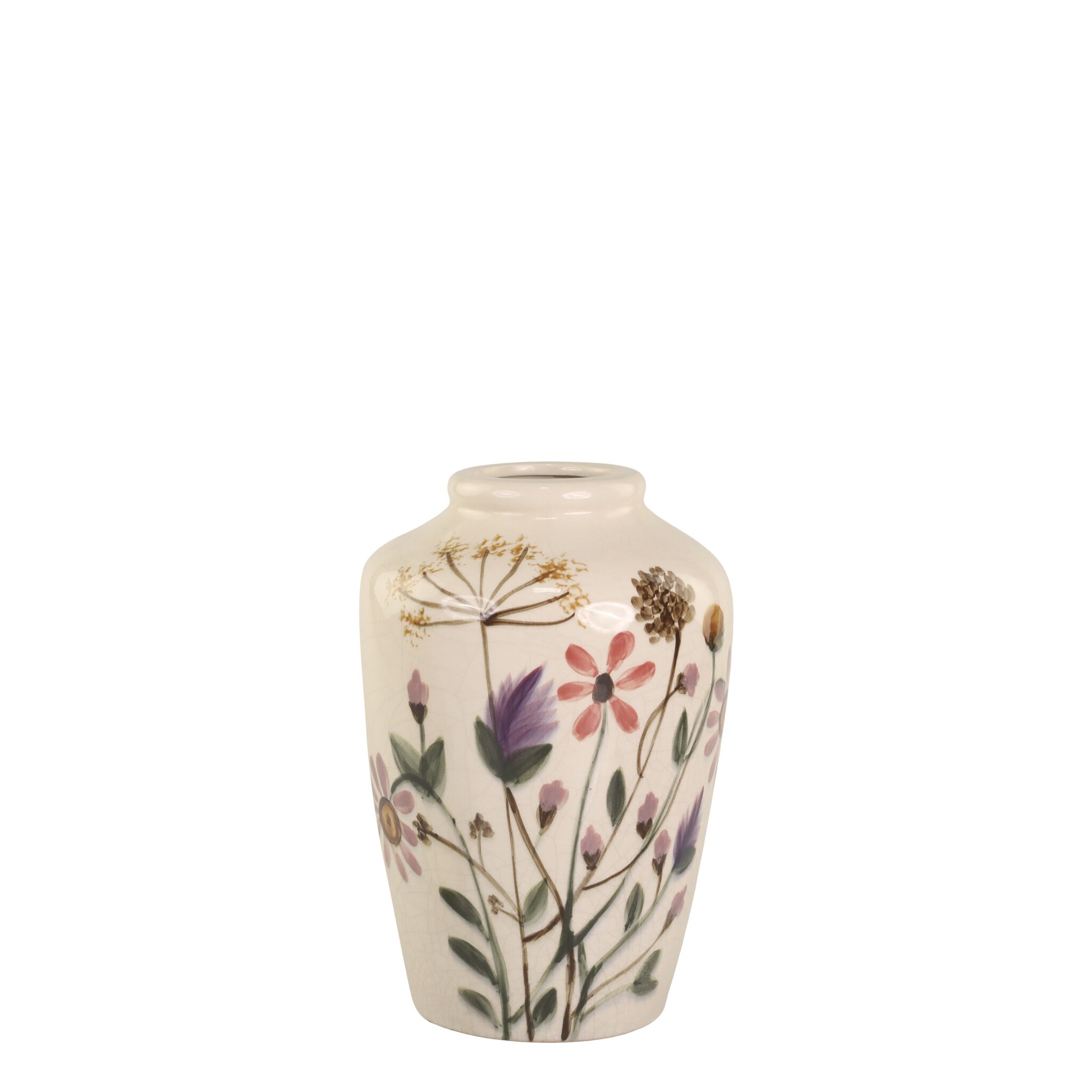 Steingut Vase mit Blumenmotiv, creme Höhe 25, Ø 17 cm