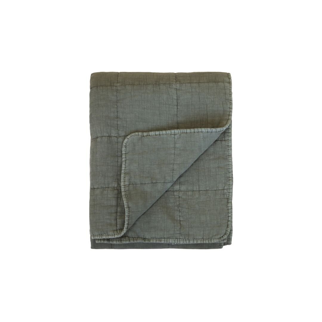 Vintage Quilt Steppdecke mit Stone-Washed Optik, olive 