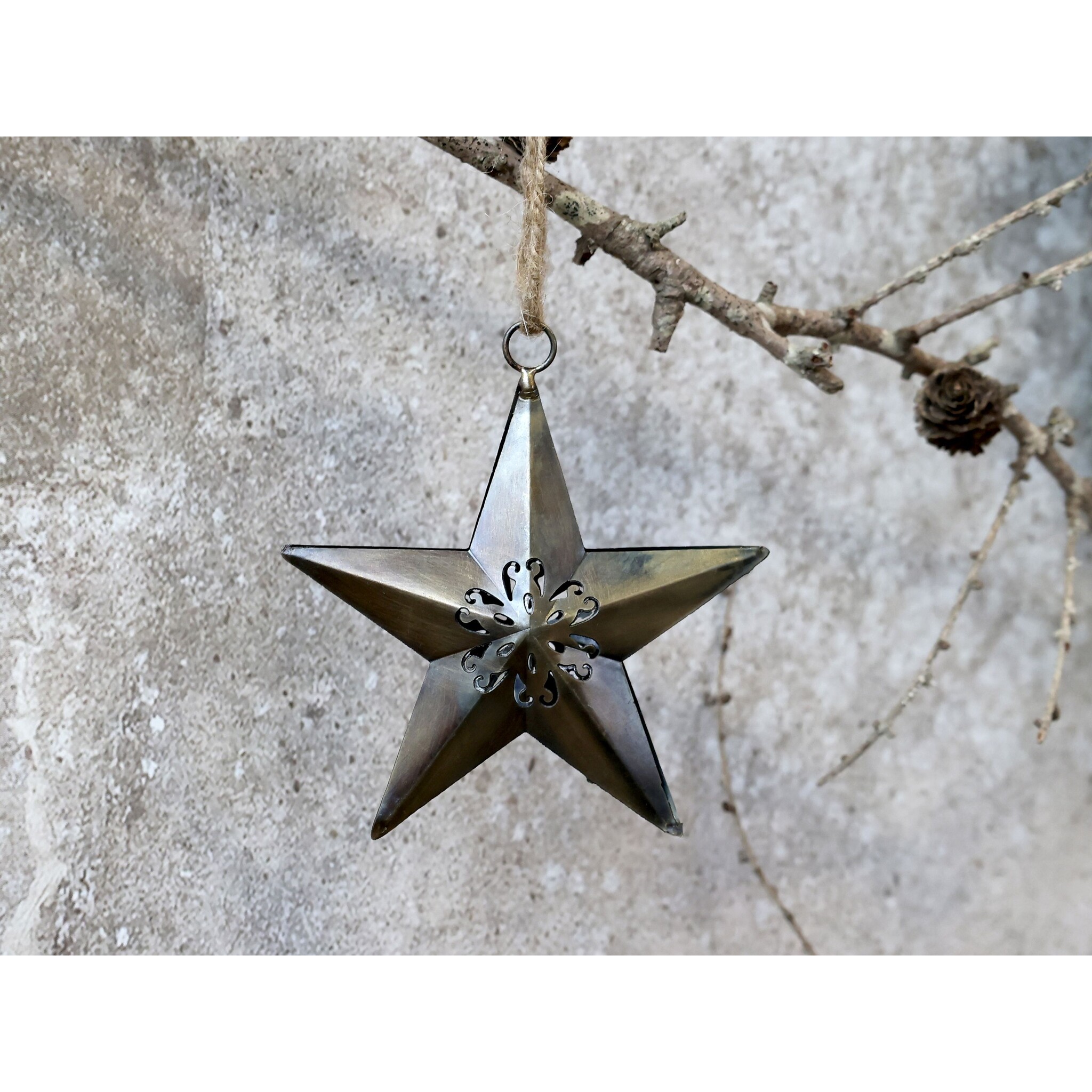 Stern mit Muster zum Aufhängen, antique messing 