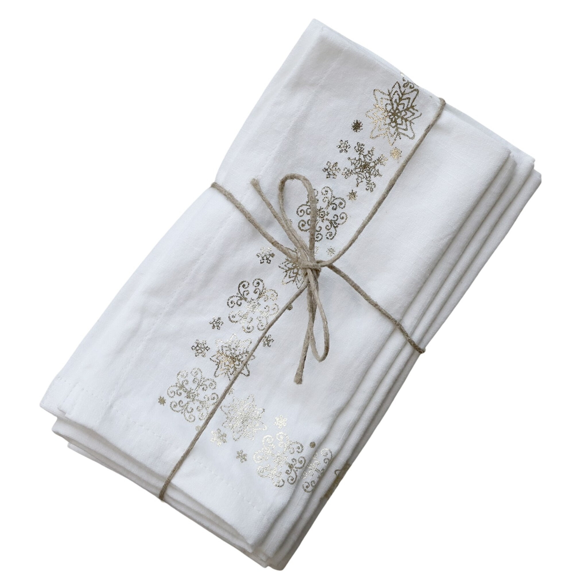 Stoffserviette mit Goldsternen 4er-Set, weiß 