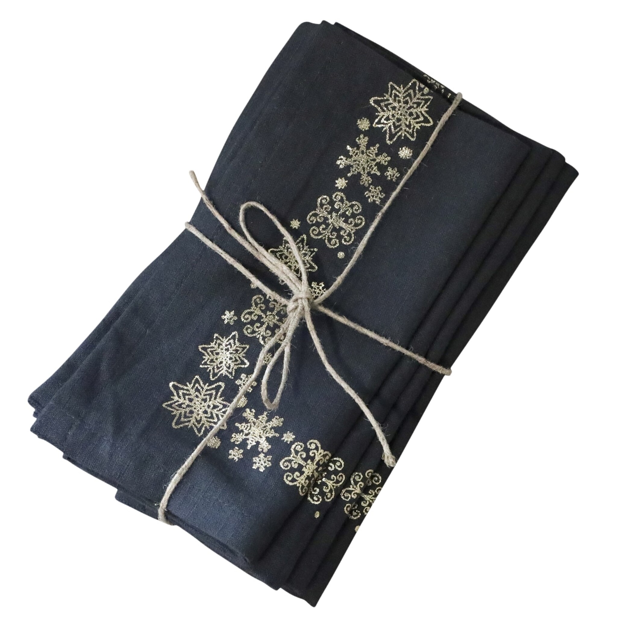 Stoffserviette mit Goldsternen 4er-Set, kohle 