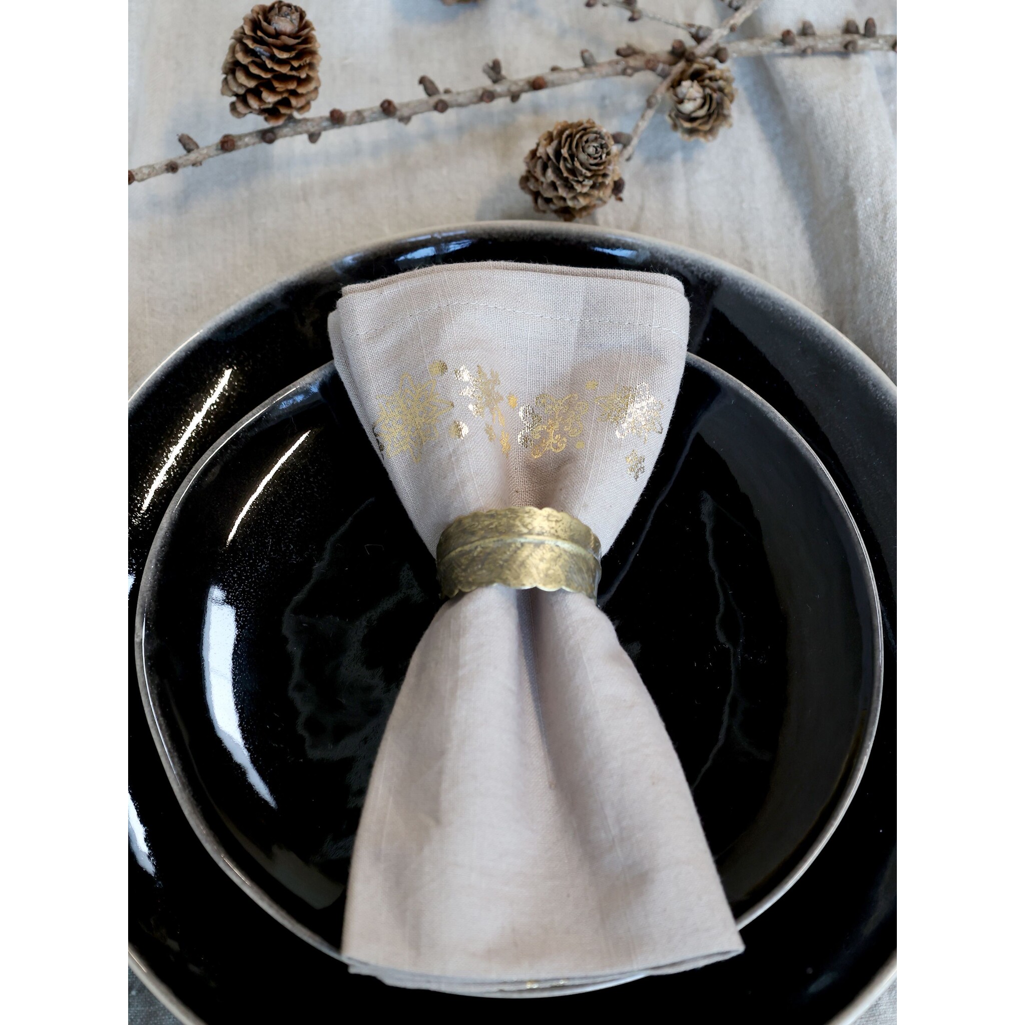 Stoffserviette mit Goldsternen 4er-Set, leinen 