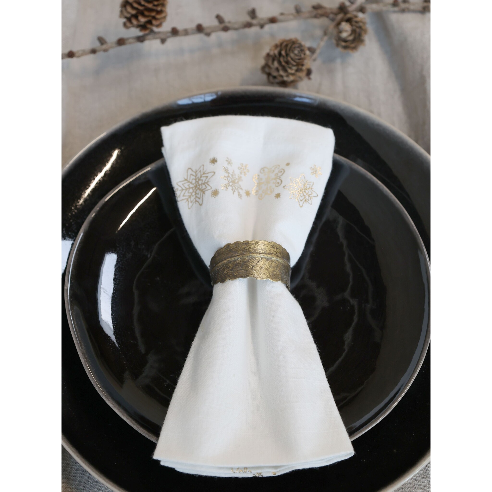 Stoffserviette mit Goldsternen 4er-Set, weiß 