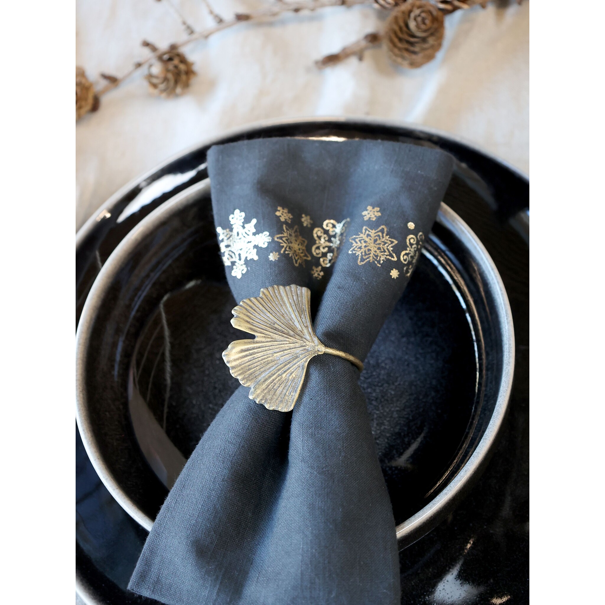 Stoffserviette mit Goldsternen 4er-Set, kohle 