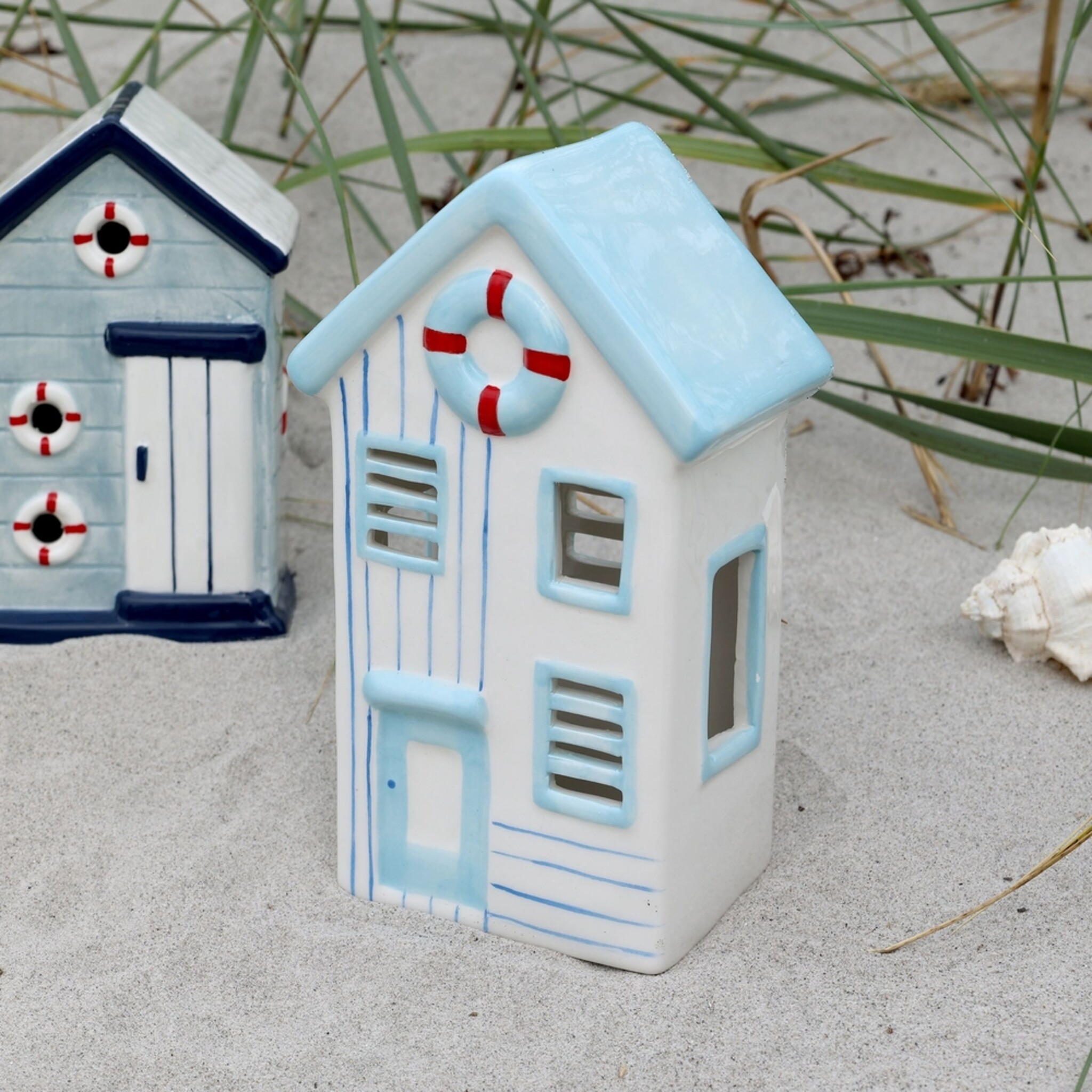 Chic Antique Keramik Strandhaus 3 – Maritimes Deko-Häuschen, sky blue 