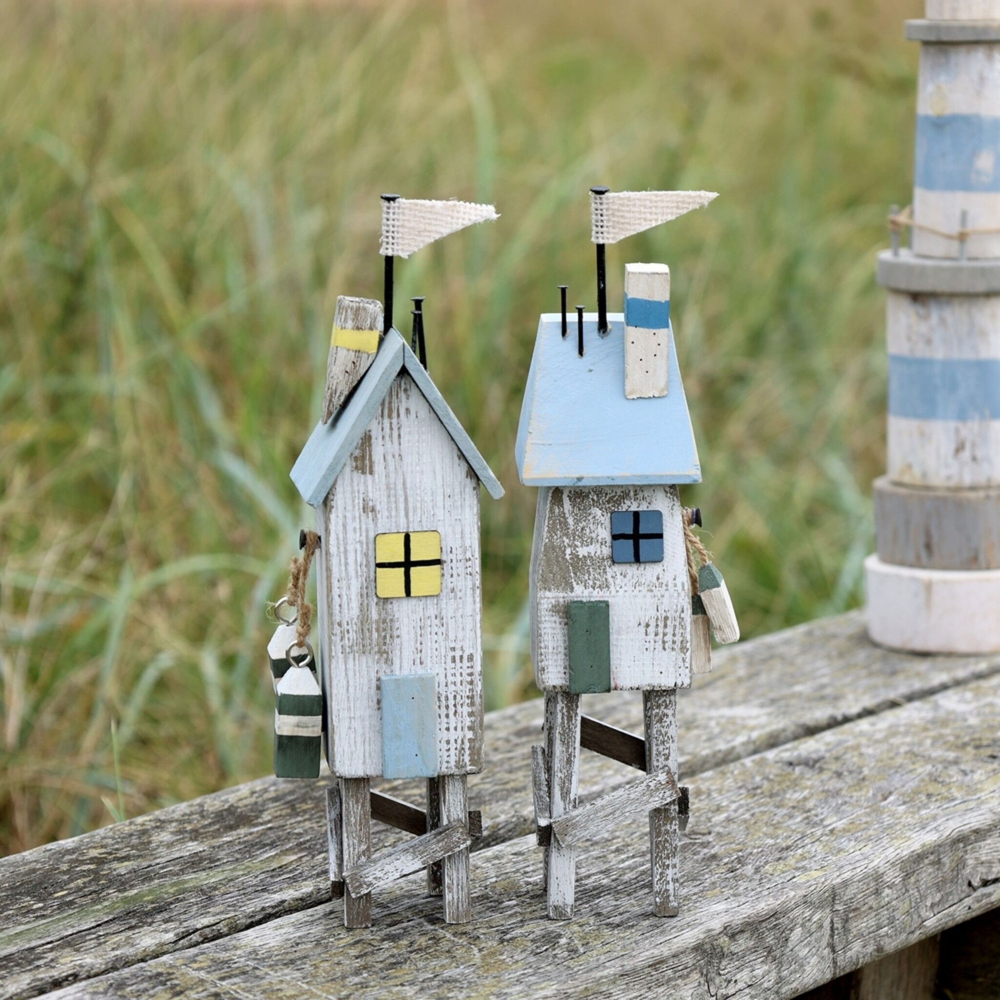Deko Strandhaus auf Stelzen 2er Set, sky blue 