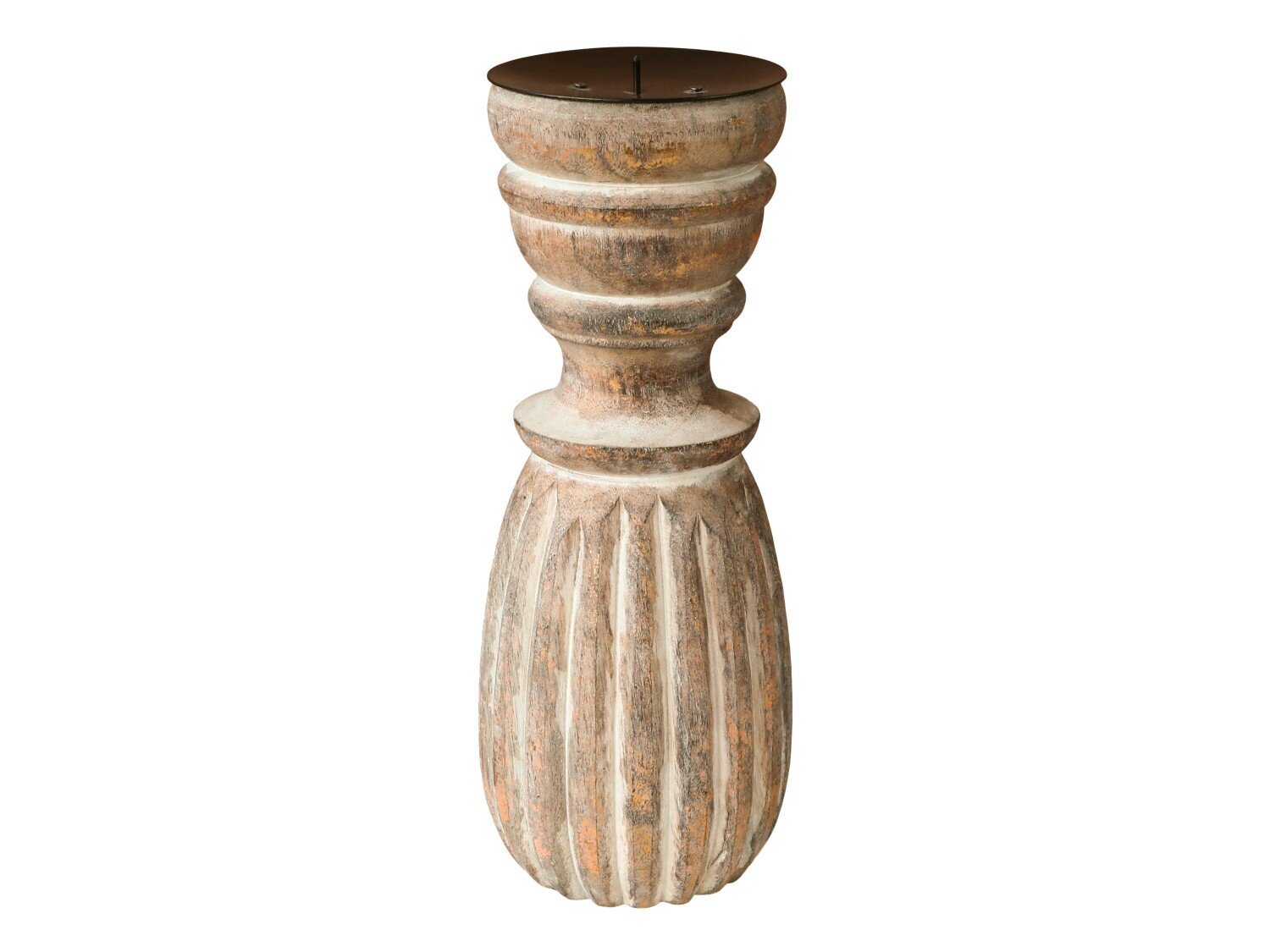 Stumpen Kerzenständer mit Rillen, antique natur