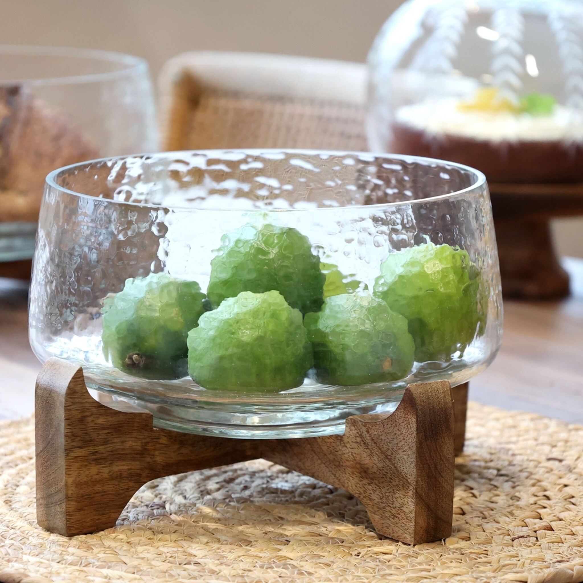 Chic Antique Glas Tablett mit Holzsockel, natur 16,5 cm, Ø 24,5 cm