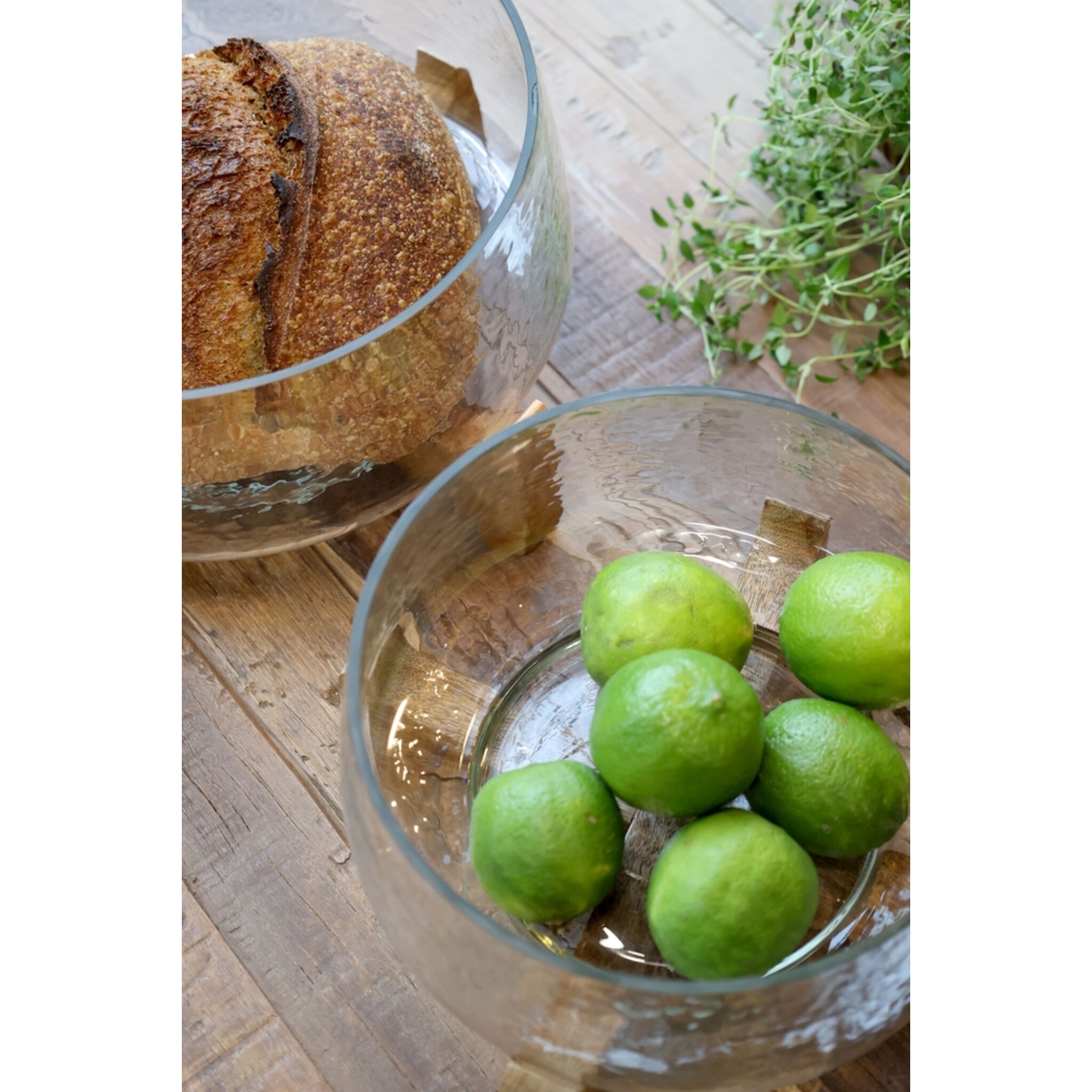 Chic Antique Glas Tablett mit Holzsockel, natur 16,5 cm, Ø 20 cm