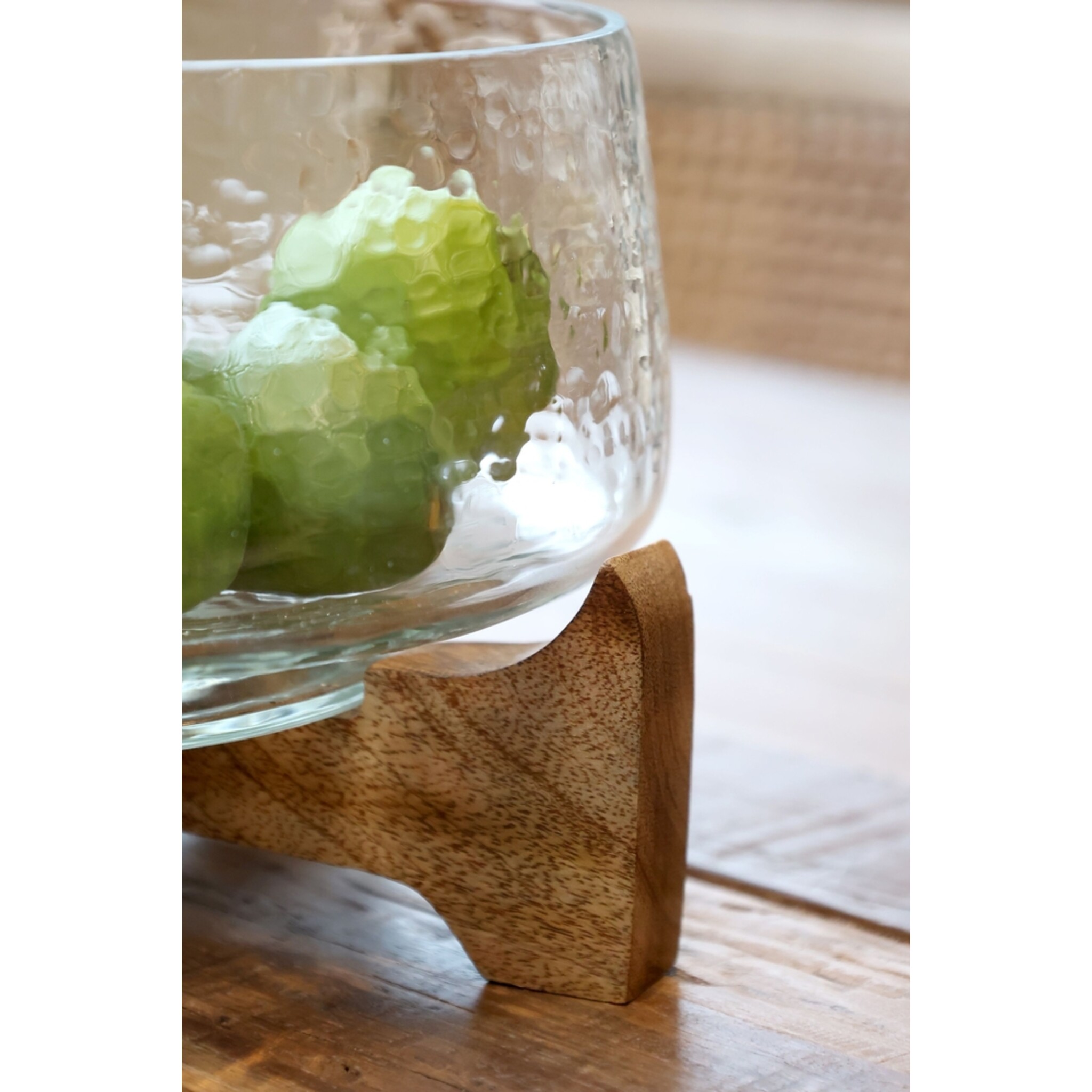 Chic Antique Glas Tablett mit Holzsockel, natur 16,5 cm, Ø 20 cm