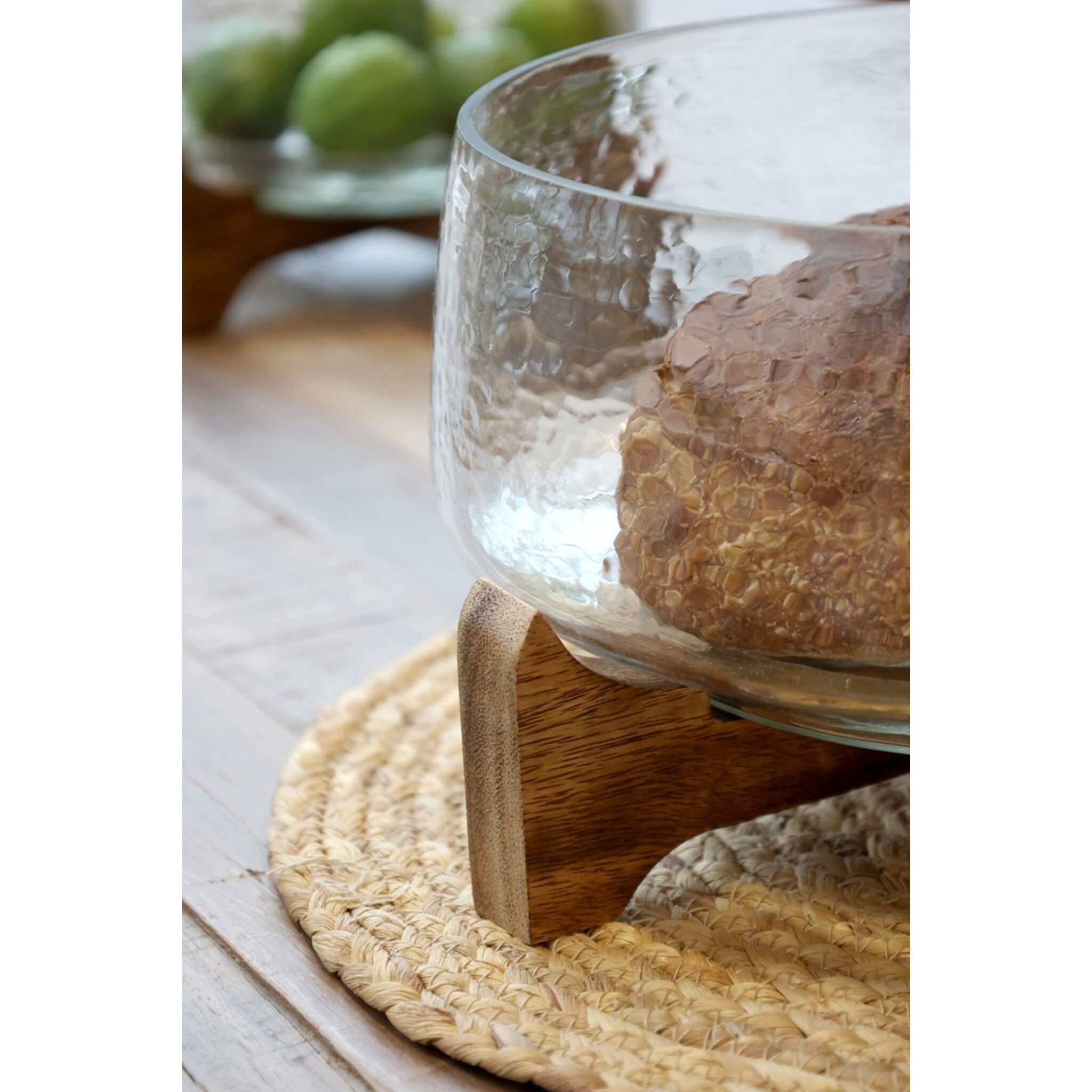 Chic Antique Glas Tablett mit Holzsockel, natur 16,5 cm, Ø 24,5 cm