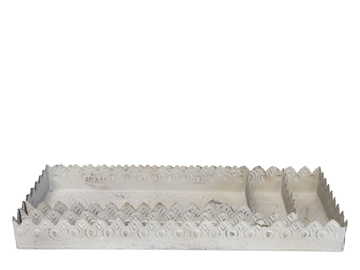 Tablett mit Muster & Dekorkante 3er Set, antik creme H5/L40/B17,5 cm