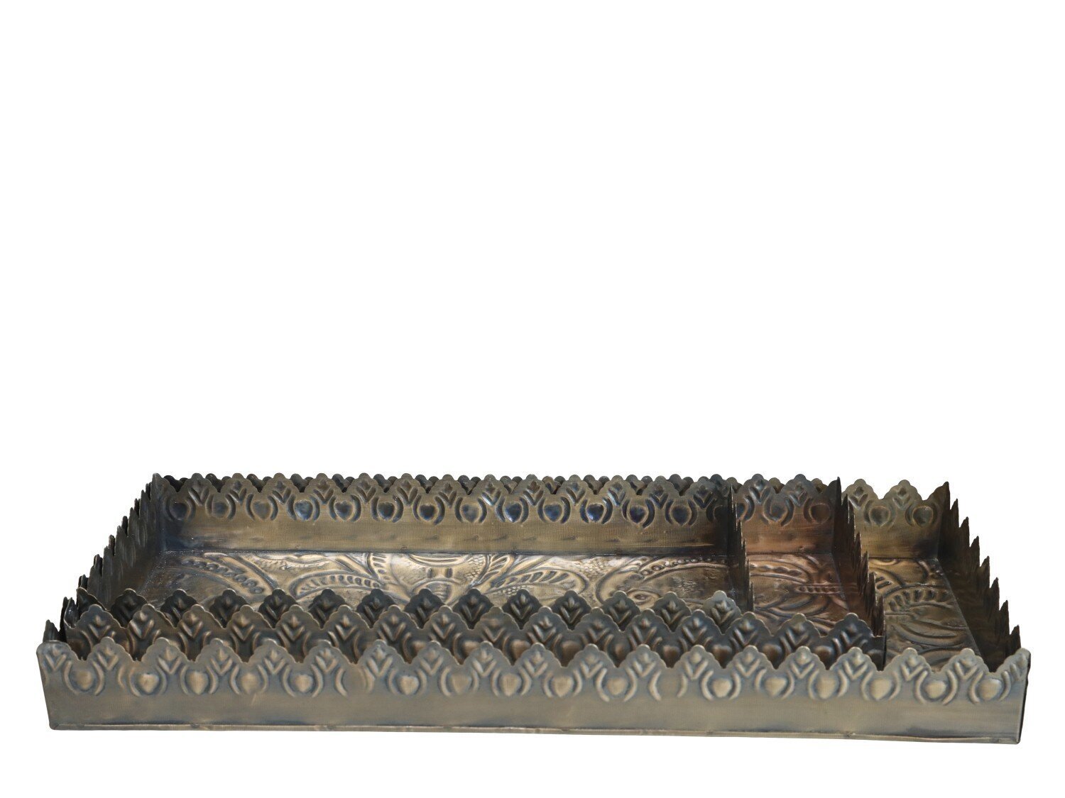 Tablett mit Muster & Dekorkante 3er Set, antik messing H5/L40/B17,5 cm