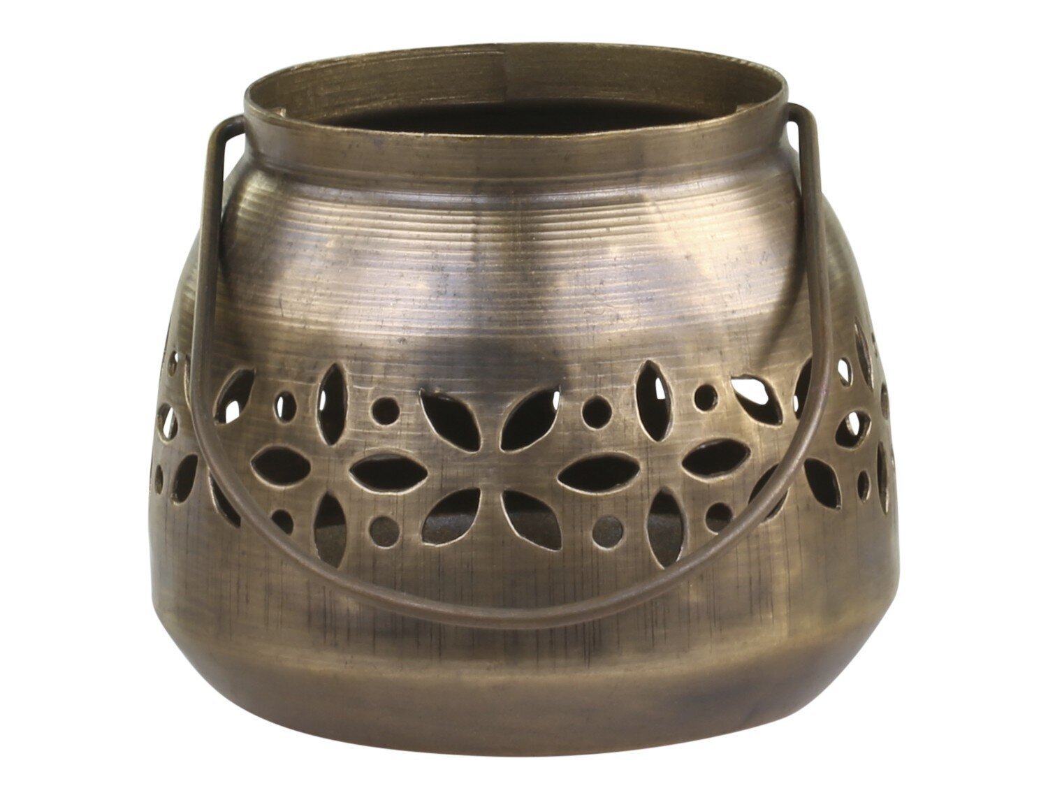 Teelicht Ampel mit Blumenmuster, antik messing 