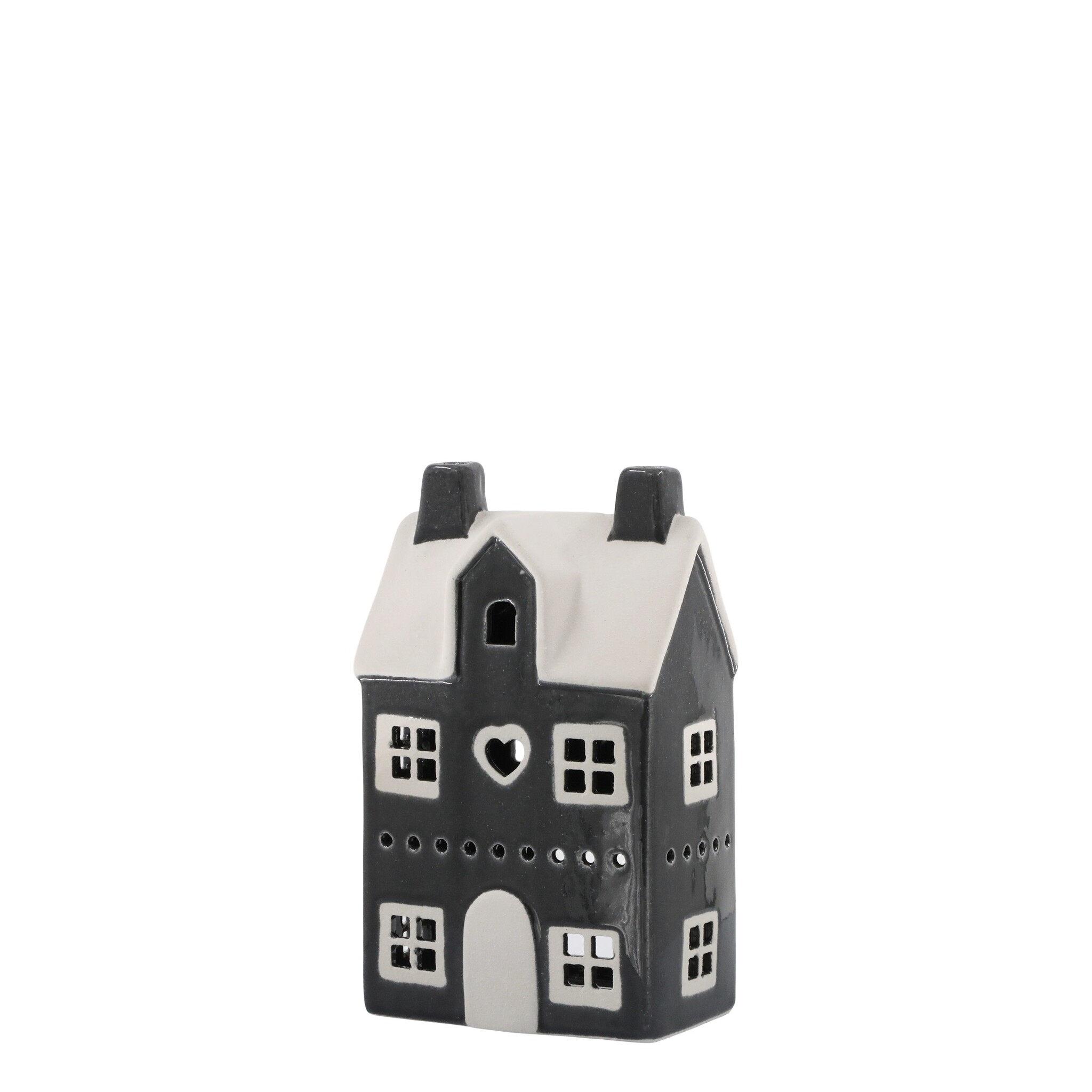 Teelicht Haus aus Keramik Chamonix 2, schwarz, schwarz 