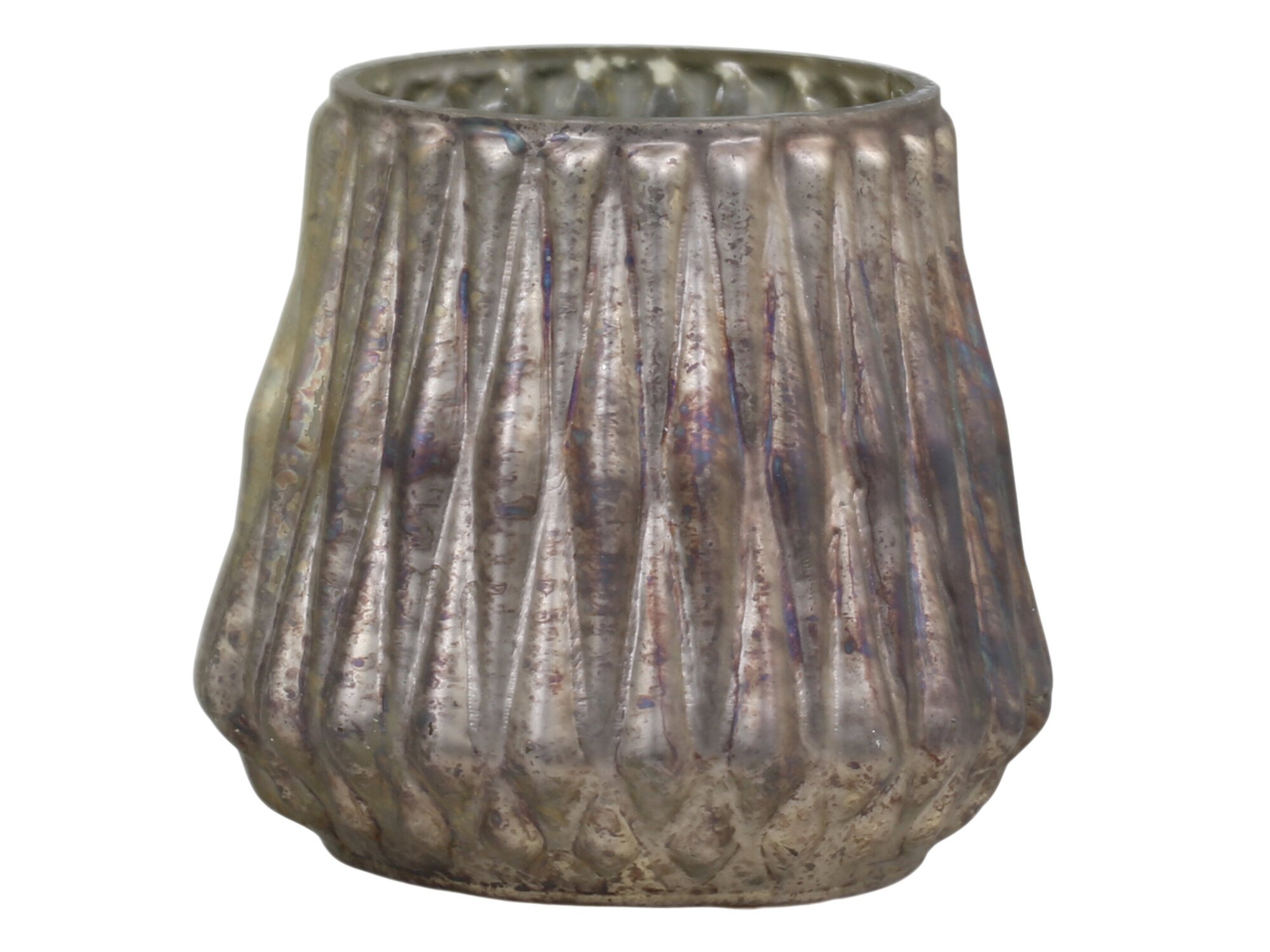 Teelichtglas mit Diamantmuster aus Glas, antik bronze 