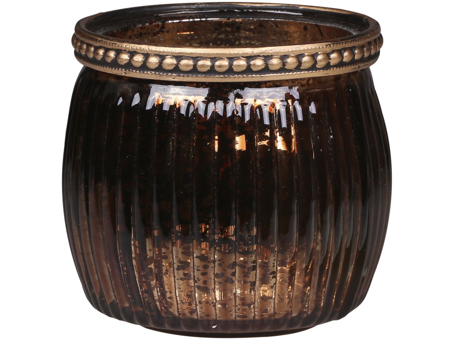 Teelichtglas mit Perlenrand, antik mokka 