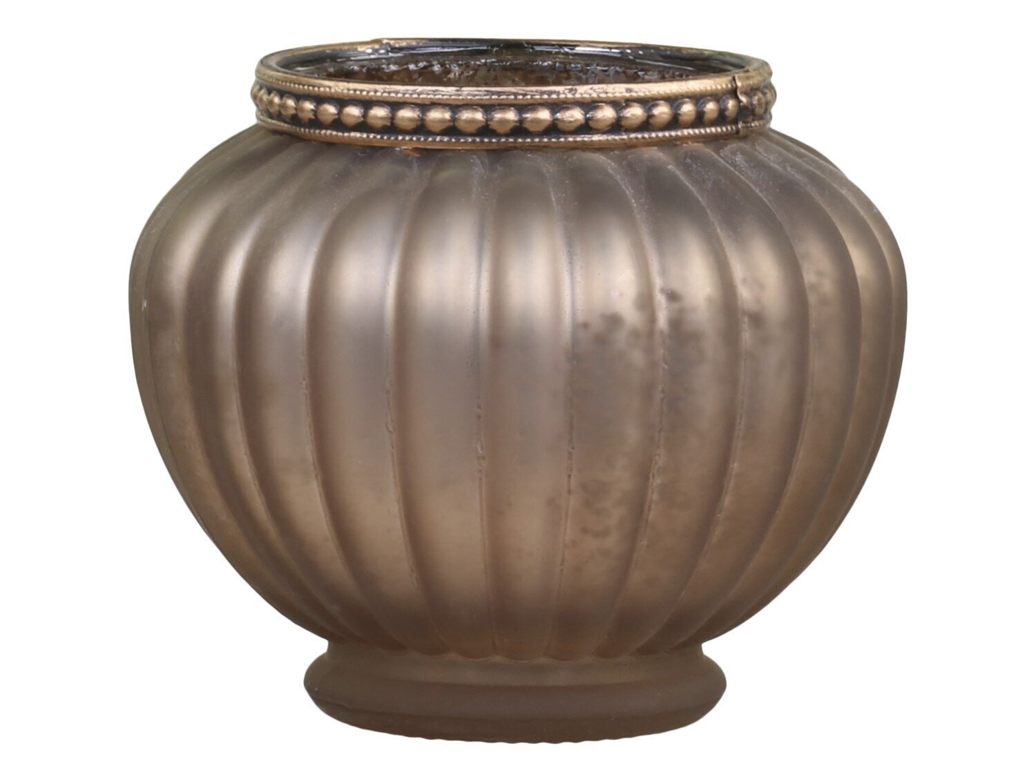 Teelichtglas mit Perlenrand matt, latte 