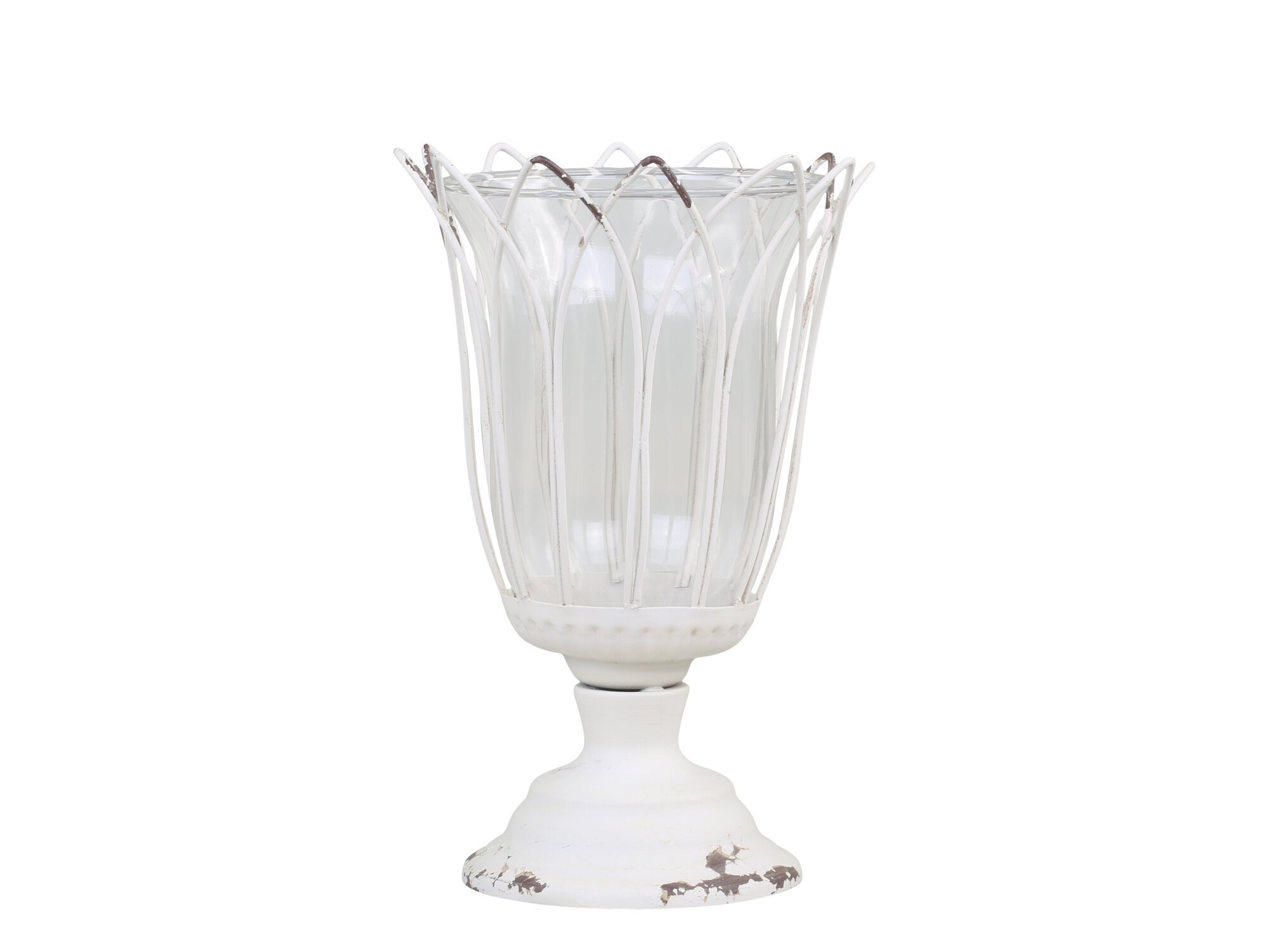 Teelichthalter auf Fuß mit Glas, antik creme Ø13 x H20,5cm