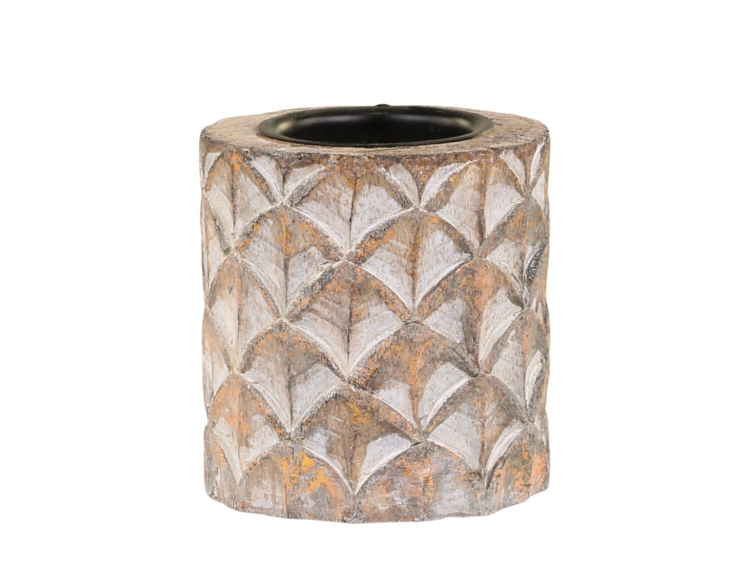 Teelichthalter Mangoholz mit Muster, antique natur 