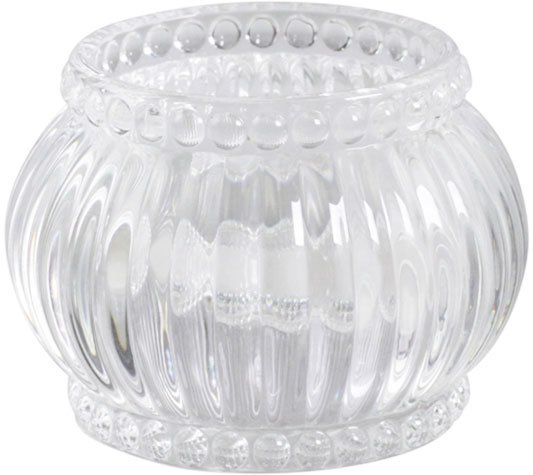 Chic Antique Teelichthalter mit Nuten und Perlenkante, durchsichtig D6/H5 cm