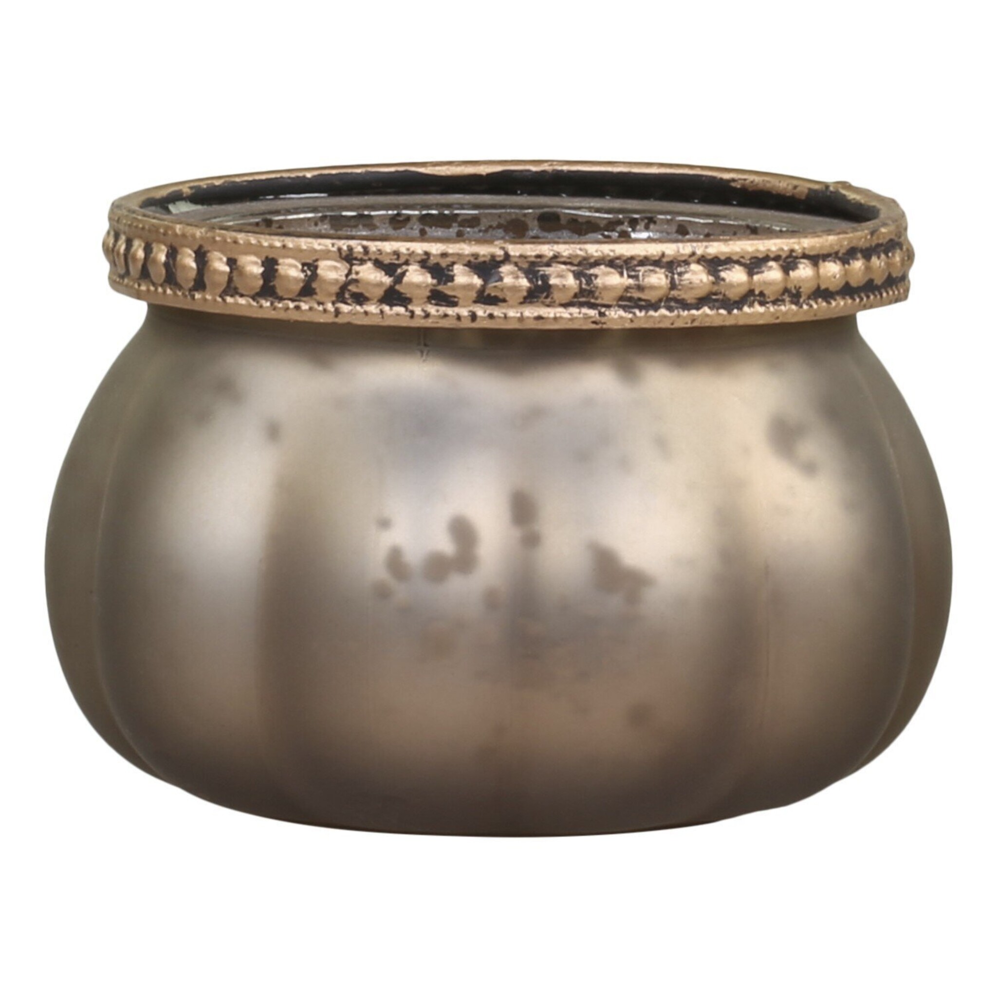 Teelichthalter mit Perlenrand in Kürbisform matt, latte 