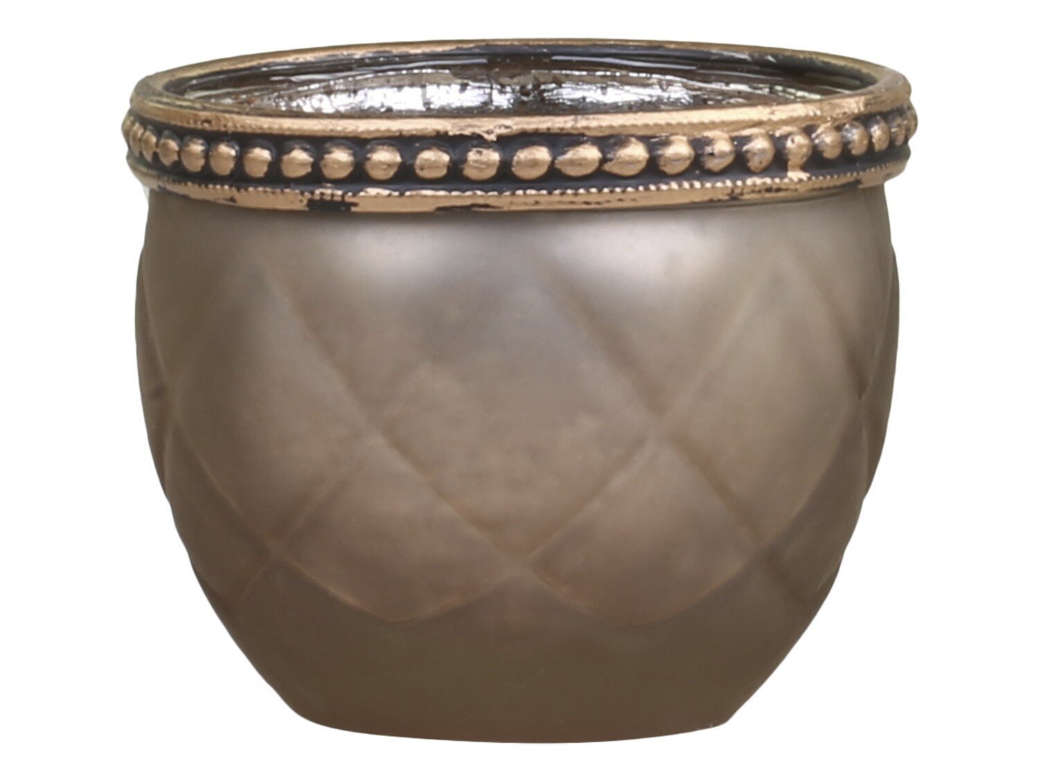 Teelichthalter mit Perlenrand und Schliff matt, latte 