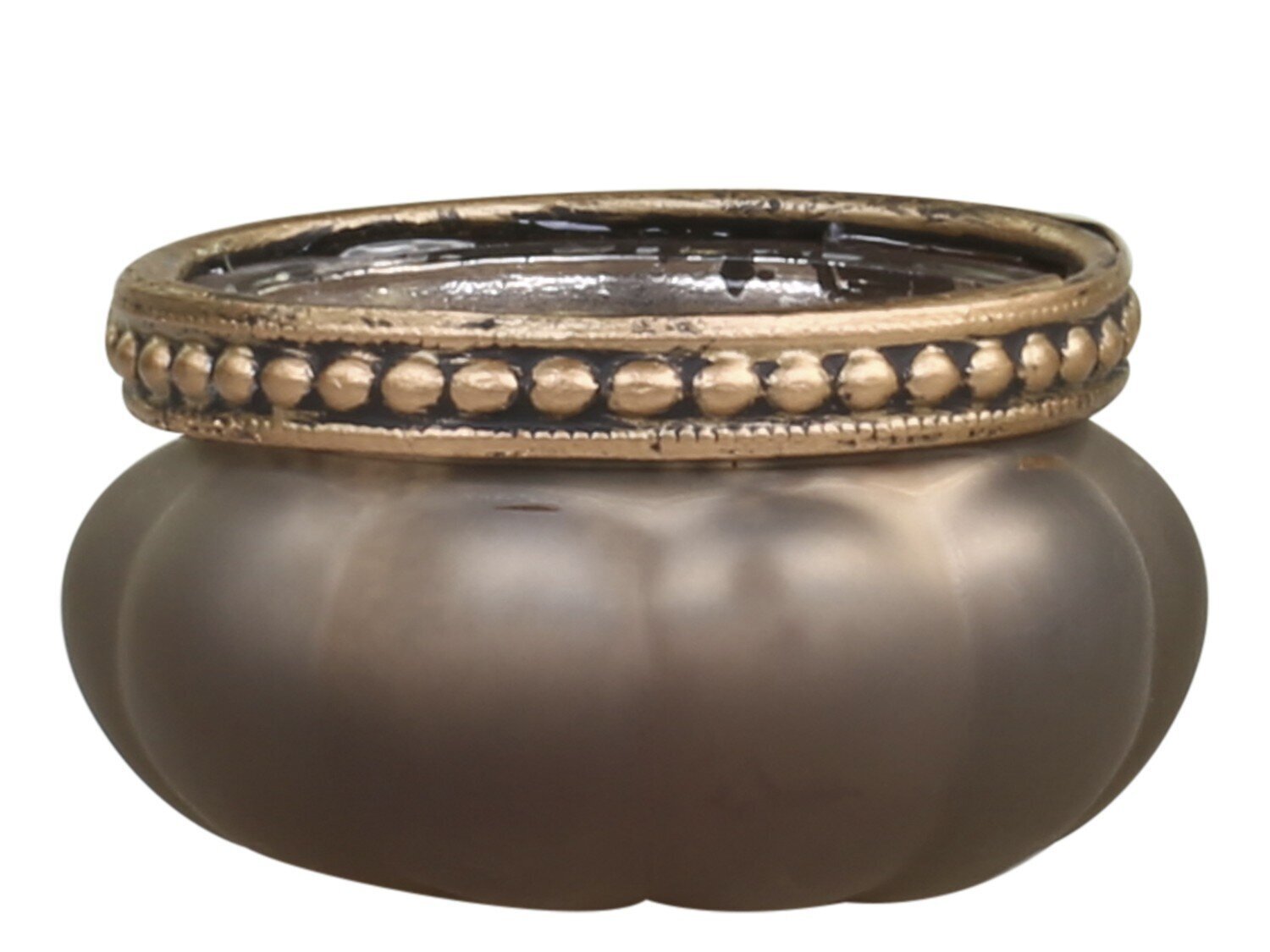 Teelichthalter mit Perlenrand matt, latte 