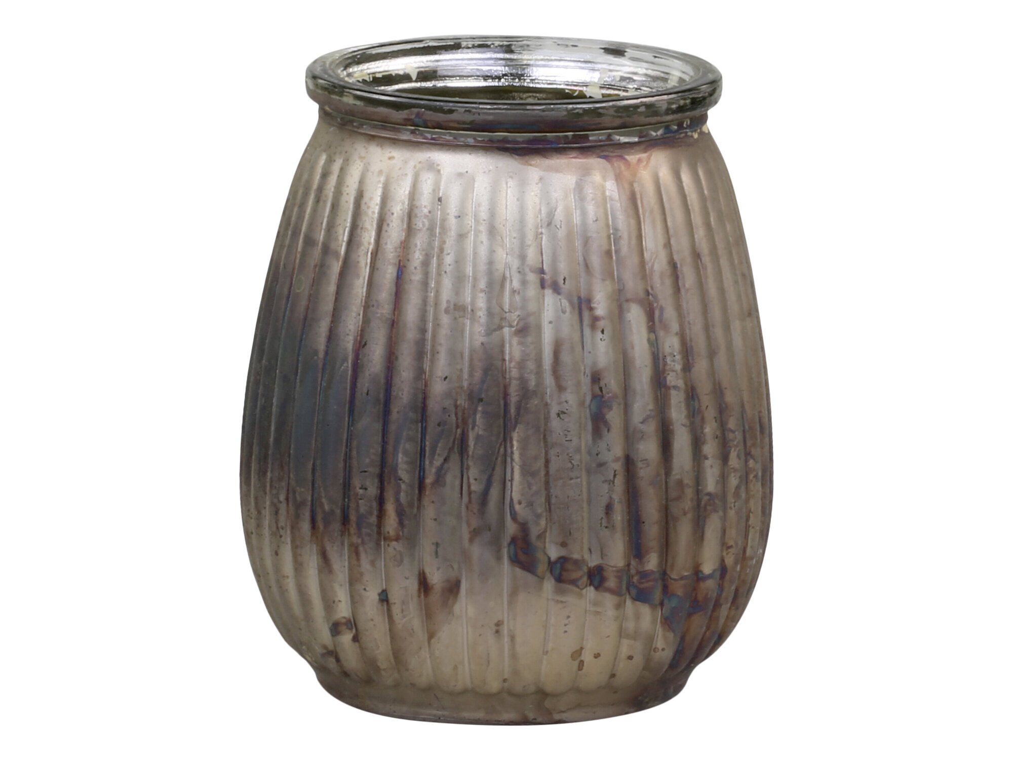 Teelichthalter mit Rillen aus Glas, antik bronze 